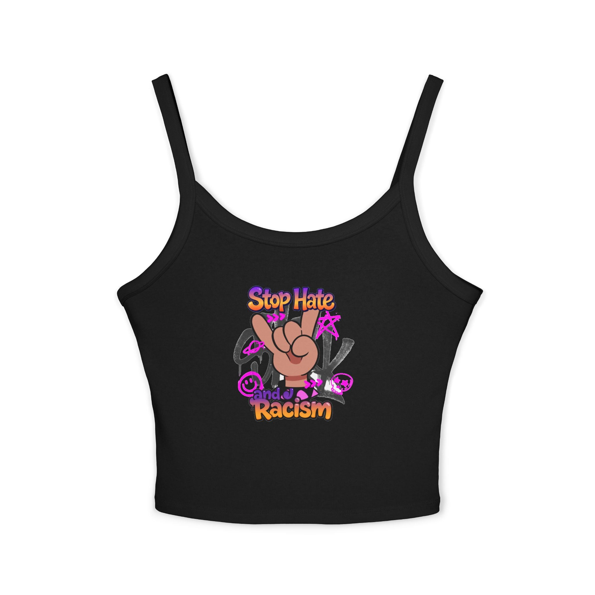 Stop Hating Racism Peace Sign Crop Tank Top — Anti-Racism Women's Spaghetti Strap