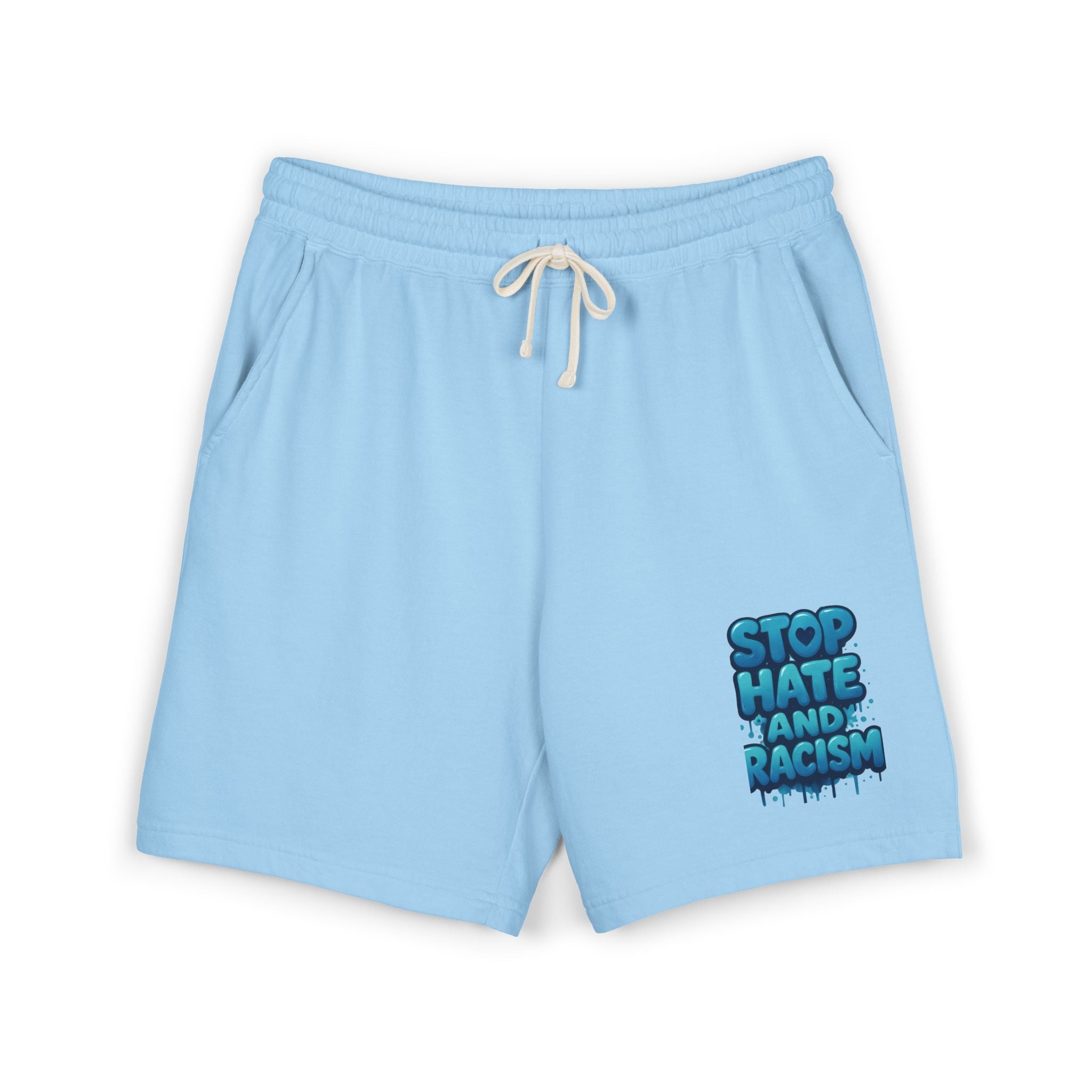 Stop Hate and Racism Fleece Sweat Shorts — Garment-Dyed Lightweight Lounge Shorts