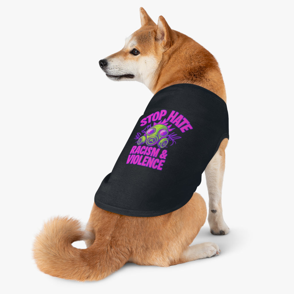 Pet Tank Top — "Stop Hate: Racism & Violence" Neon Gas Mask Anti-Racism Tee for Dogs