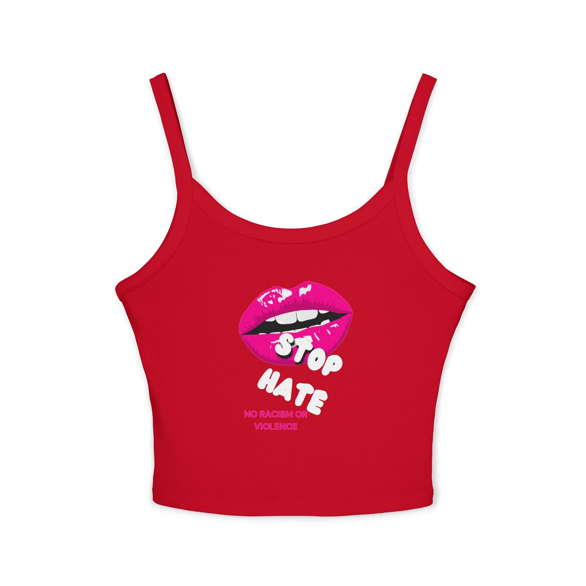 Spaghetti Tank Top — Pink Lip 'Stop Hatin'' Graphic Crop