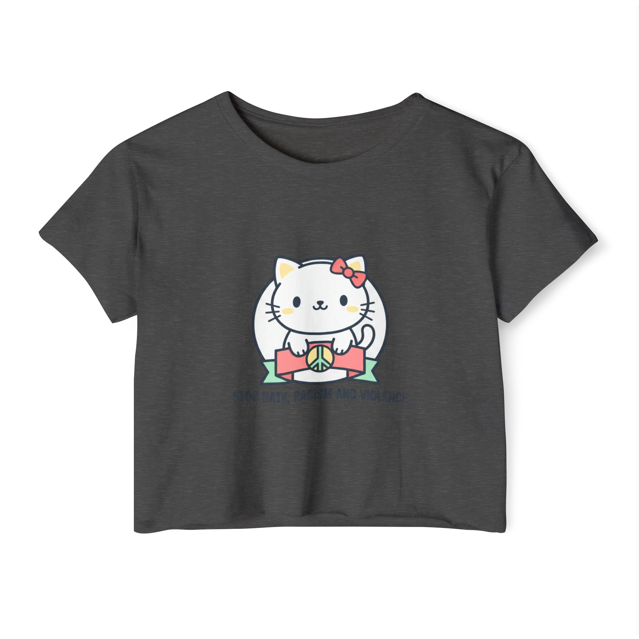 Cute Cat Crop Top — "Stop Hate, Racism and Violence" Festival Tee