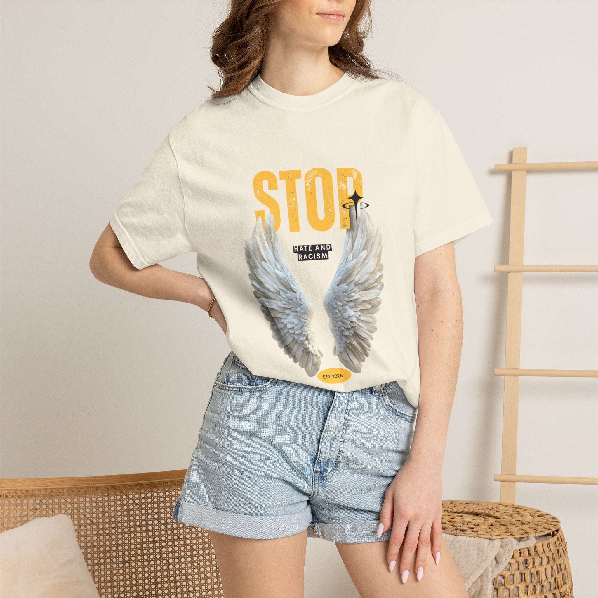Angel Wings "STOP" Graphic T‑Shirt
