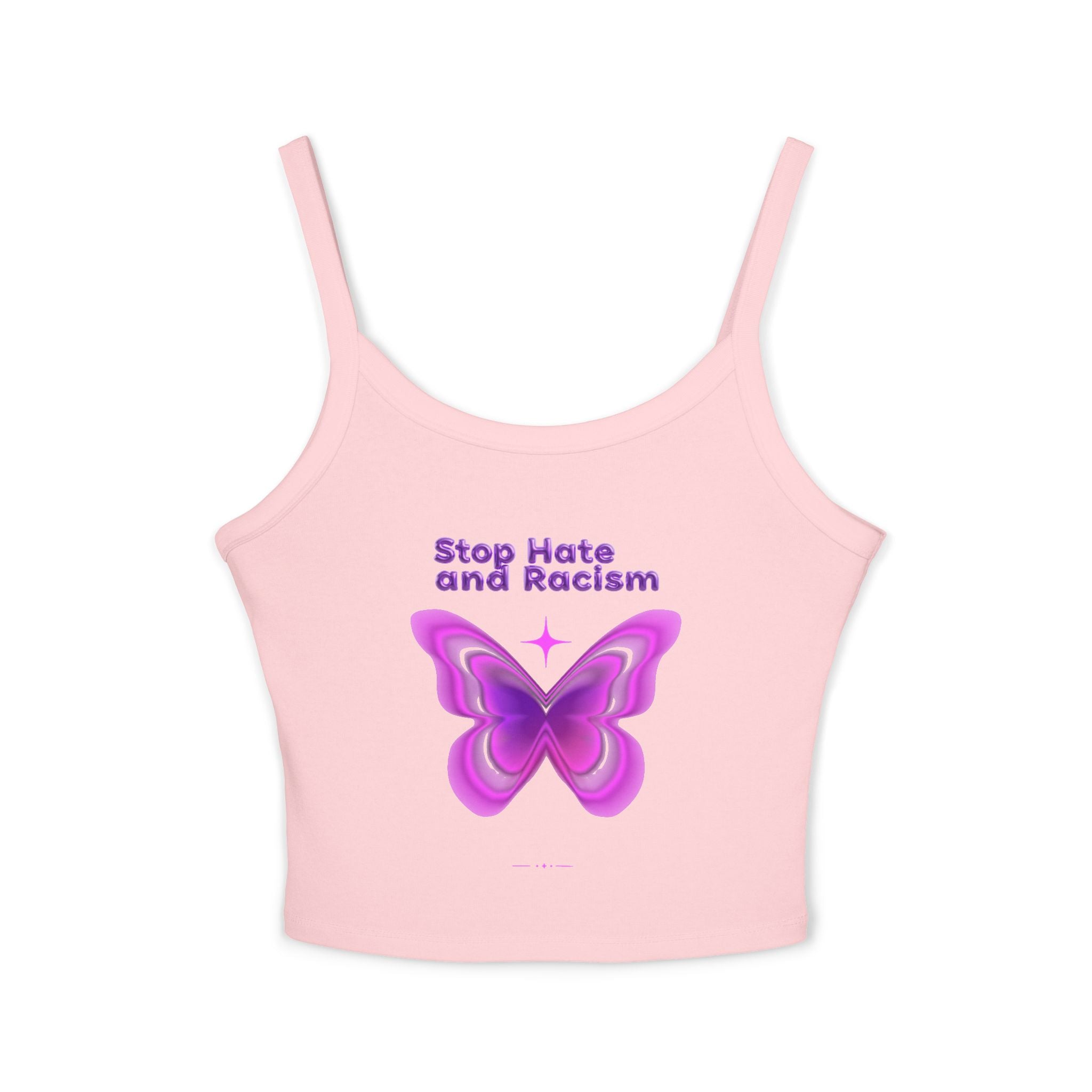 Stop Hate and Racism Butterfly Tank Top — Women's Pink Activist Crop