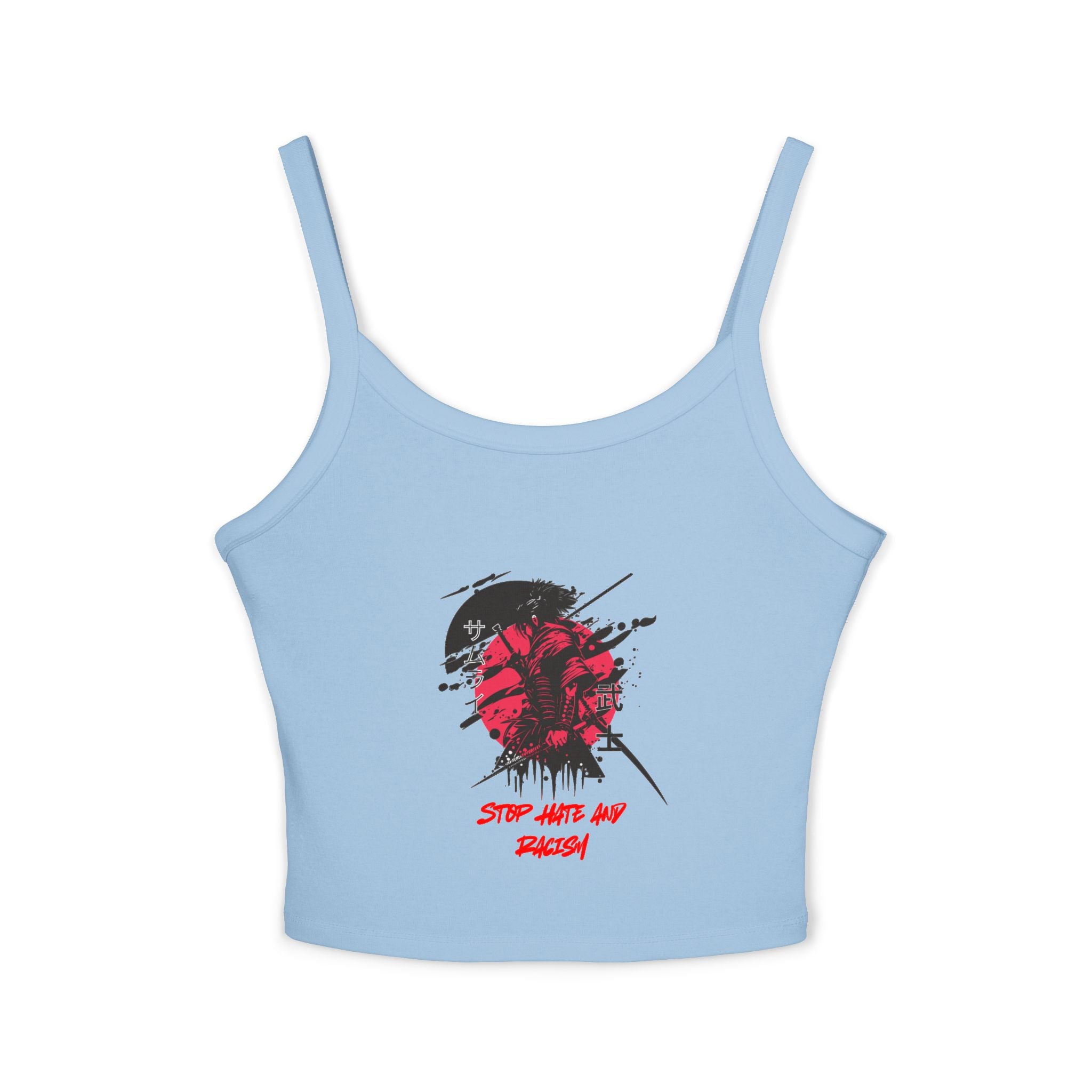 Spaghetti Tank Top – Grunge Red Rose Graphic "Stop Wishing Start"