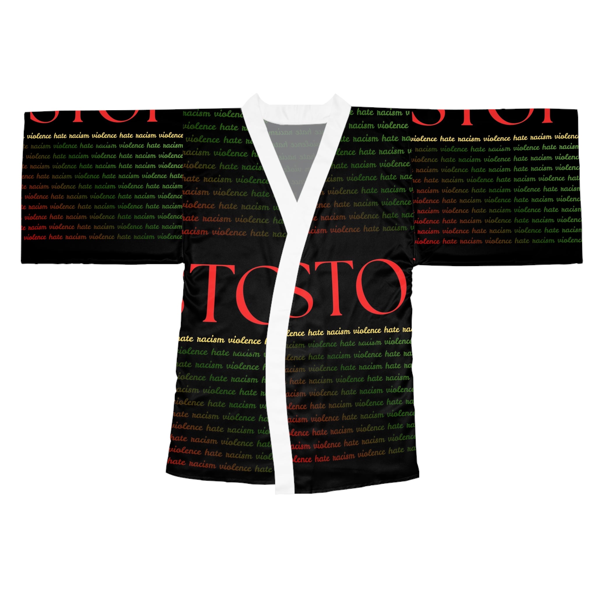 Stop Pattern Kimono Robe — Anti-Violence Statement Long Sleeve Robe