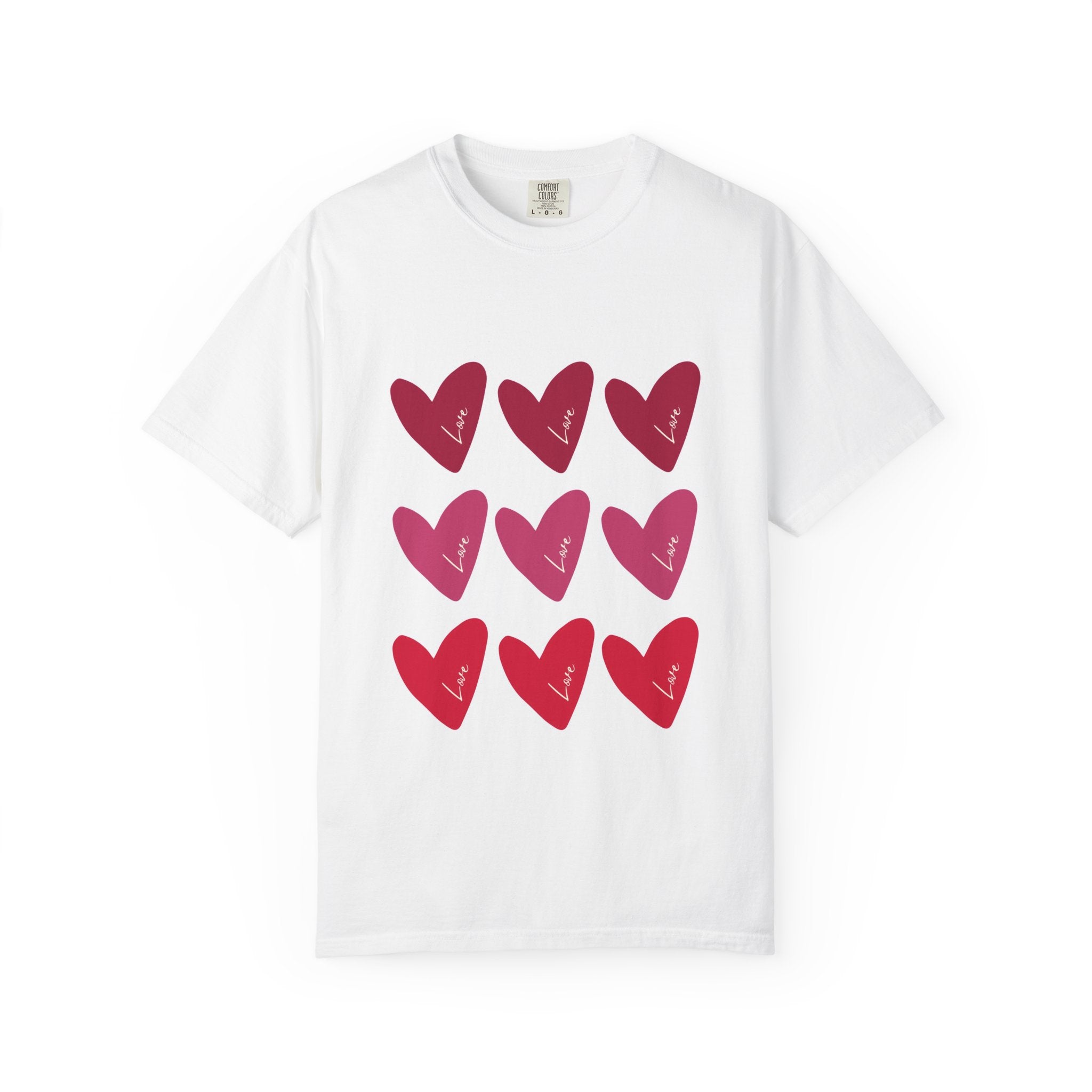 Hearts Grid T-Shirt — Cute Red & Pink Heart Graphic Tee for Valentine’s Day