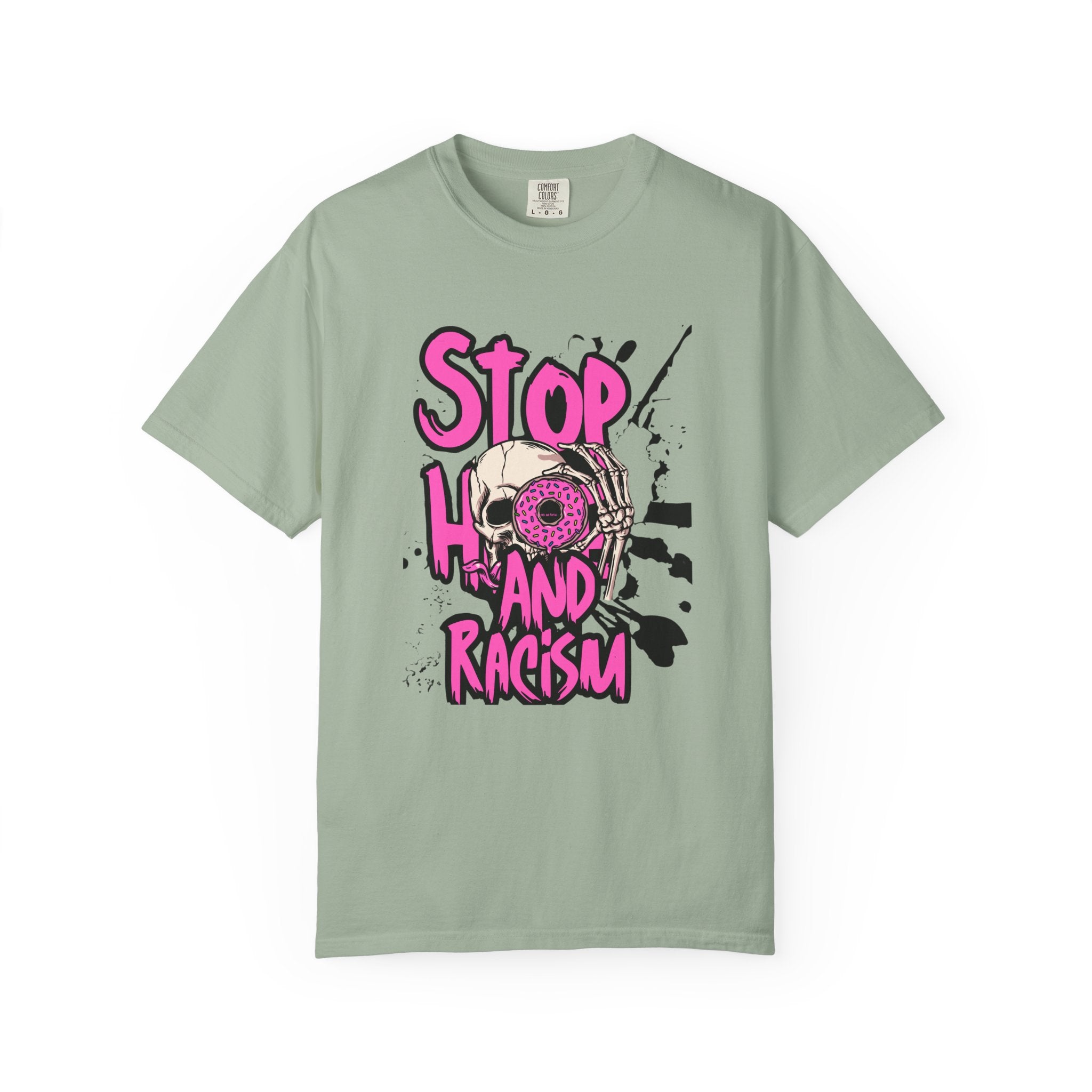 Stop H8 and Racism Graphic Tee — Anti-Racism Skull Donut Protest T-Shirt