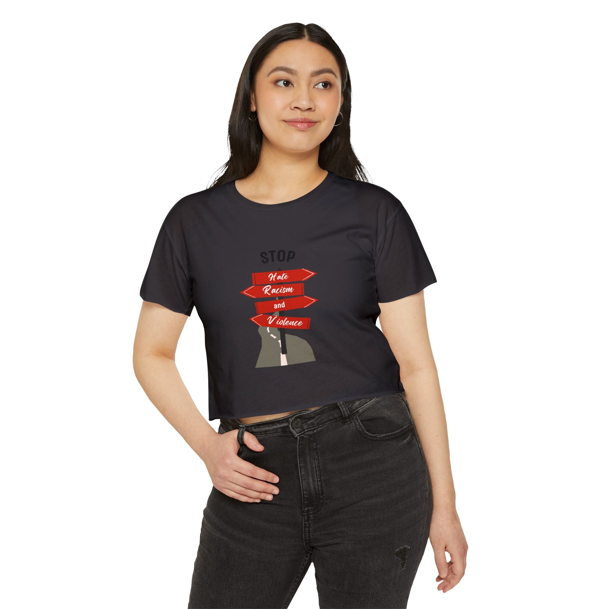 Stop Hate Racism and Violence Crop Top — Women's Activist Festival Tee