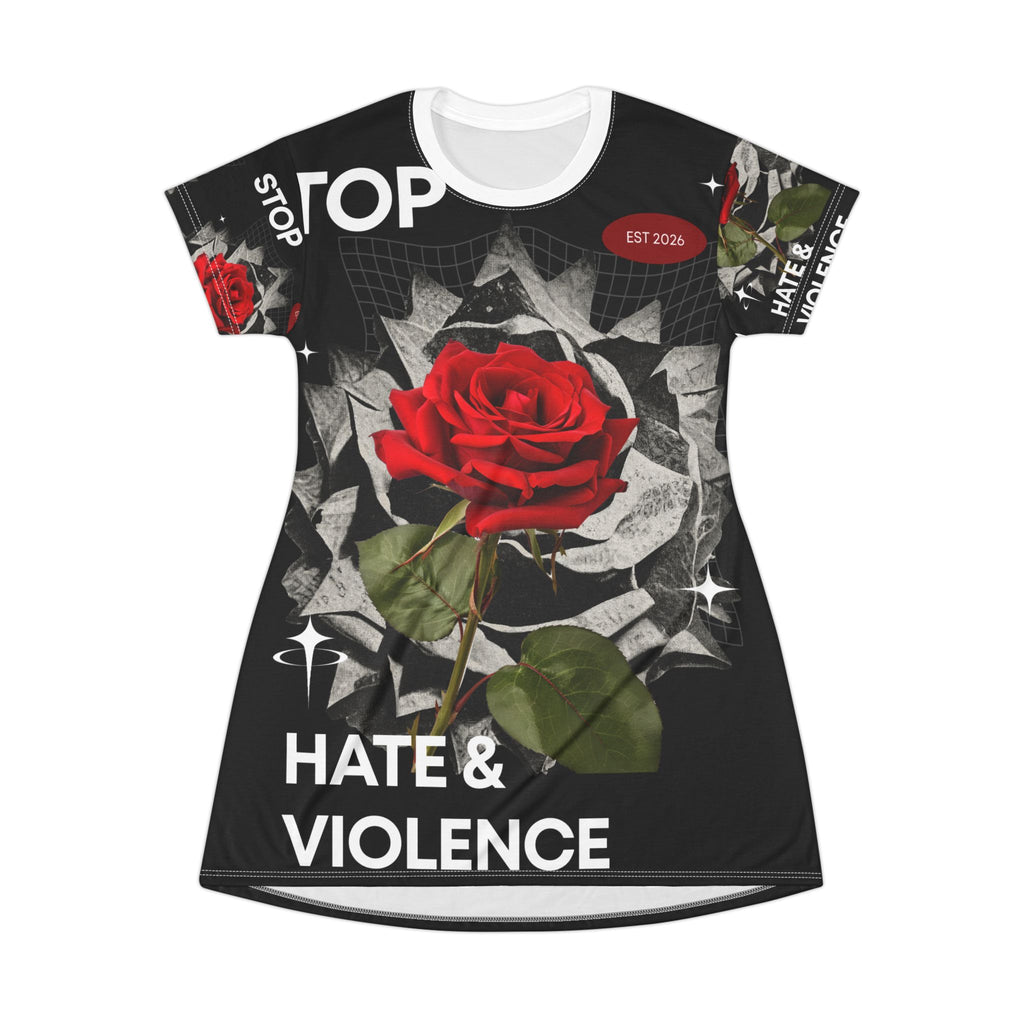 Anti-Violence T-Shirt Dress — Stop Hate & Violence Floral Graphic