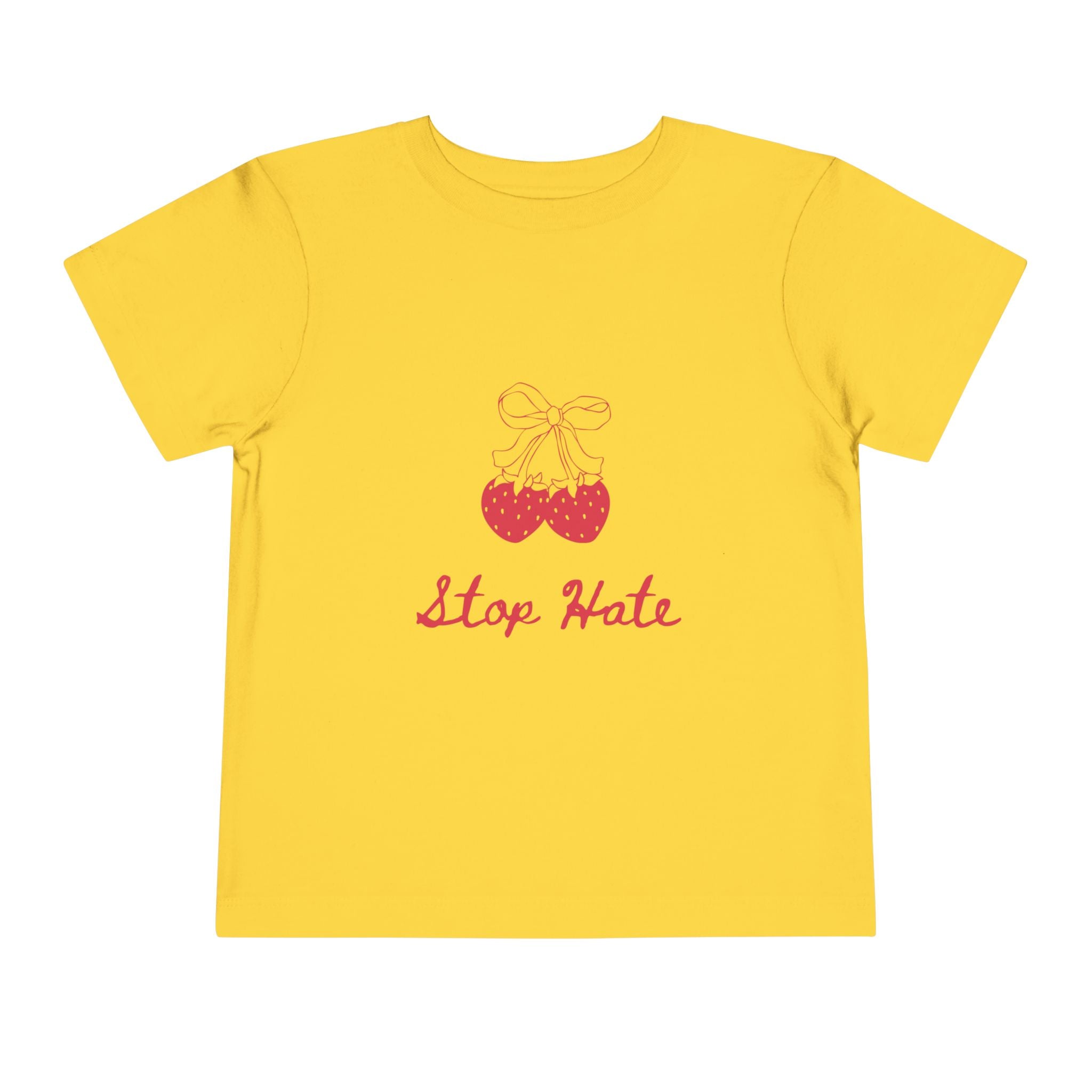 Stop Hate Toddler Tee — Cute Strawberry Heart Graphic Kids Shirt