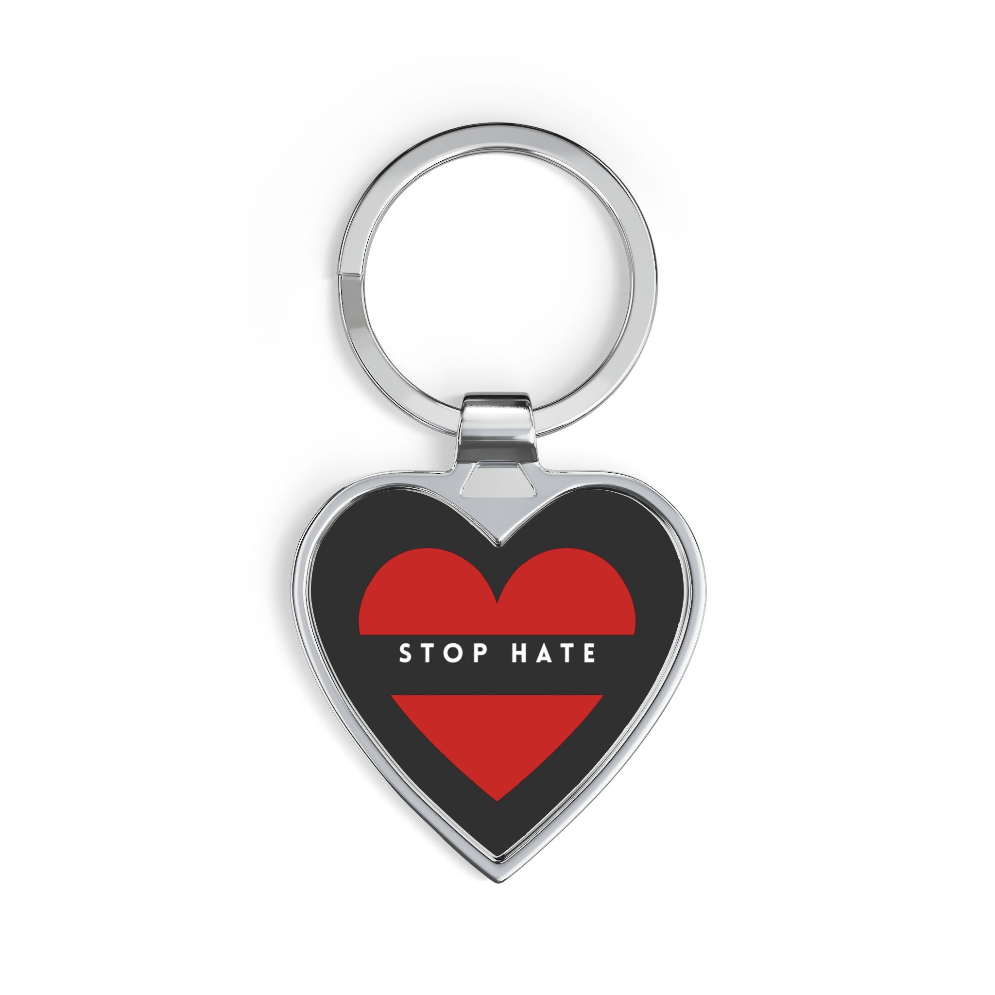 Stop Hate Heart Keychain — Anti-Hate Message Heart Keyring, Social Justice Gift