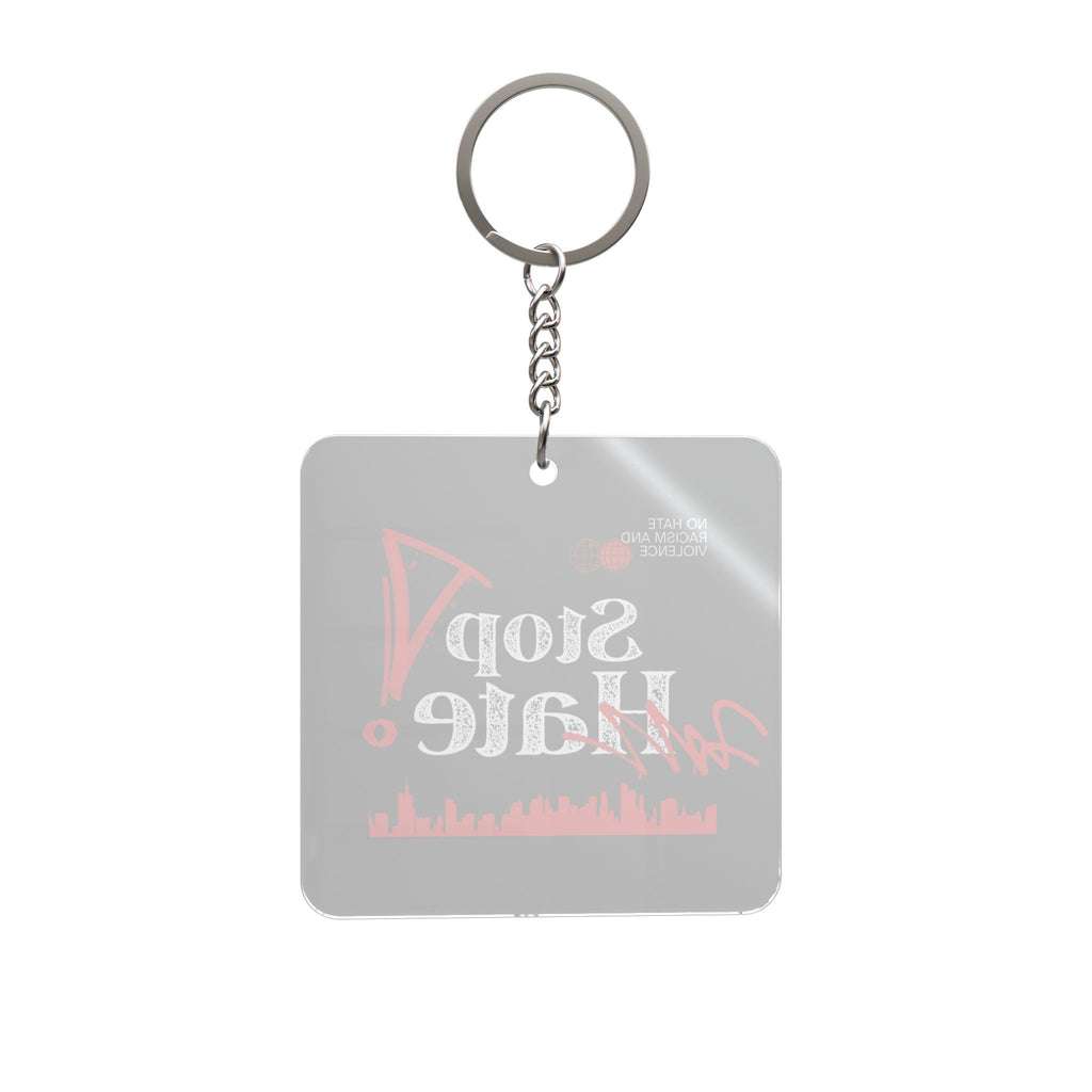 Square Keychain — "Stop Hate" Red & Black Awareness Keyring