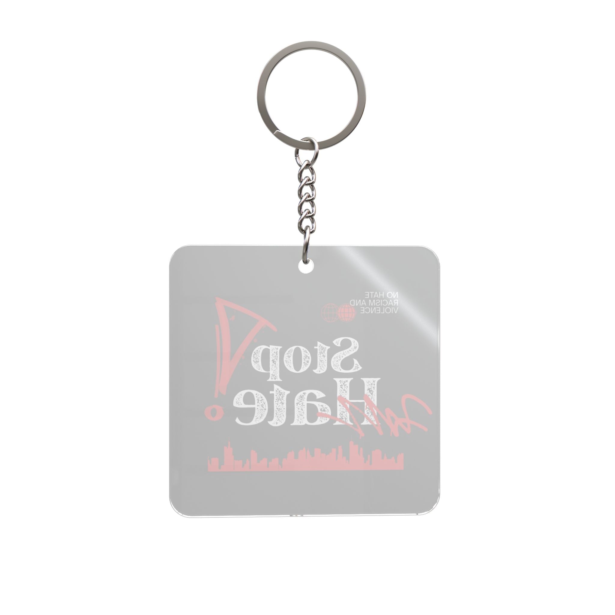 Square Keychain — "Stop Hate" Red & Black Awareness Keyring