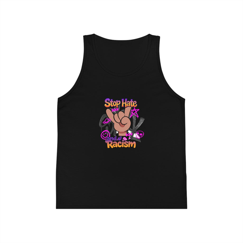 Stop Hate Racism Kids Tank Top — Peace Sign Anti-Racism Graphic