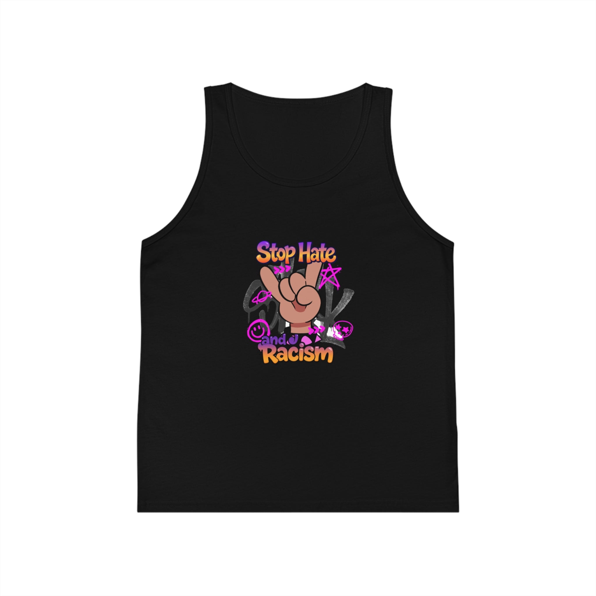 Stop Hate Racism Kids Tank Top — Peace Sign Anti-Racism Graphic