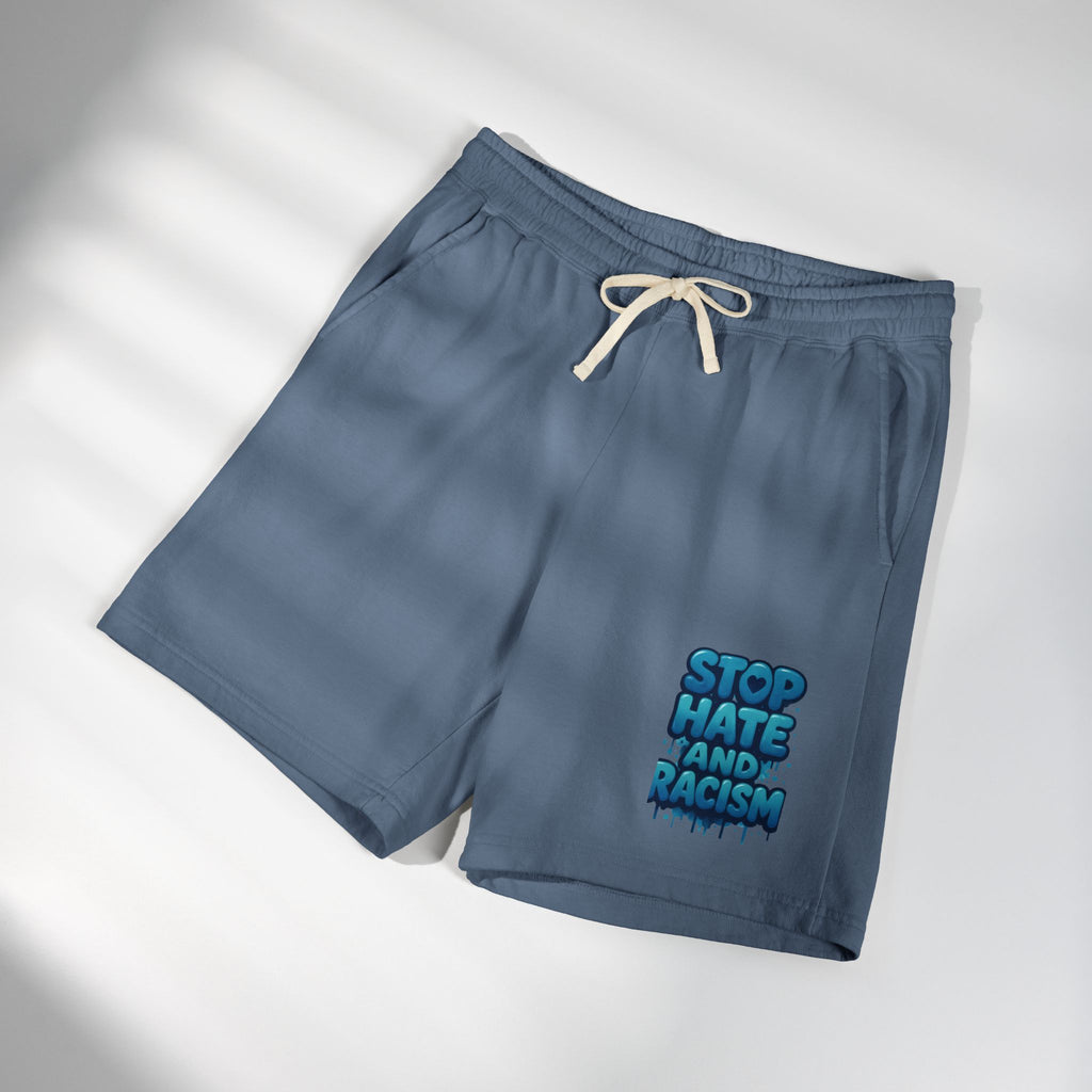 Stop Hate and Racism Fleece Sweat Shorts — Garment-Dyed Lightweight Lounge Shorts