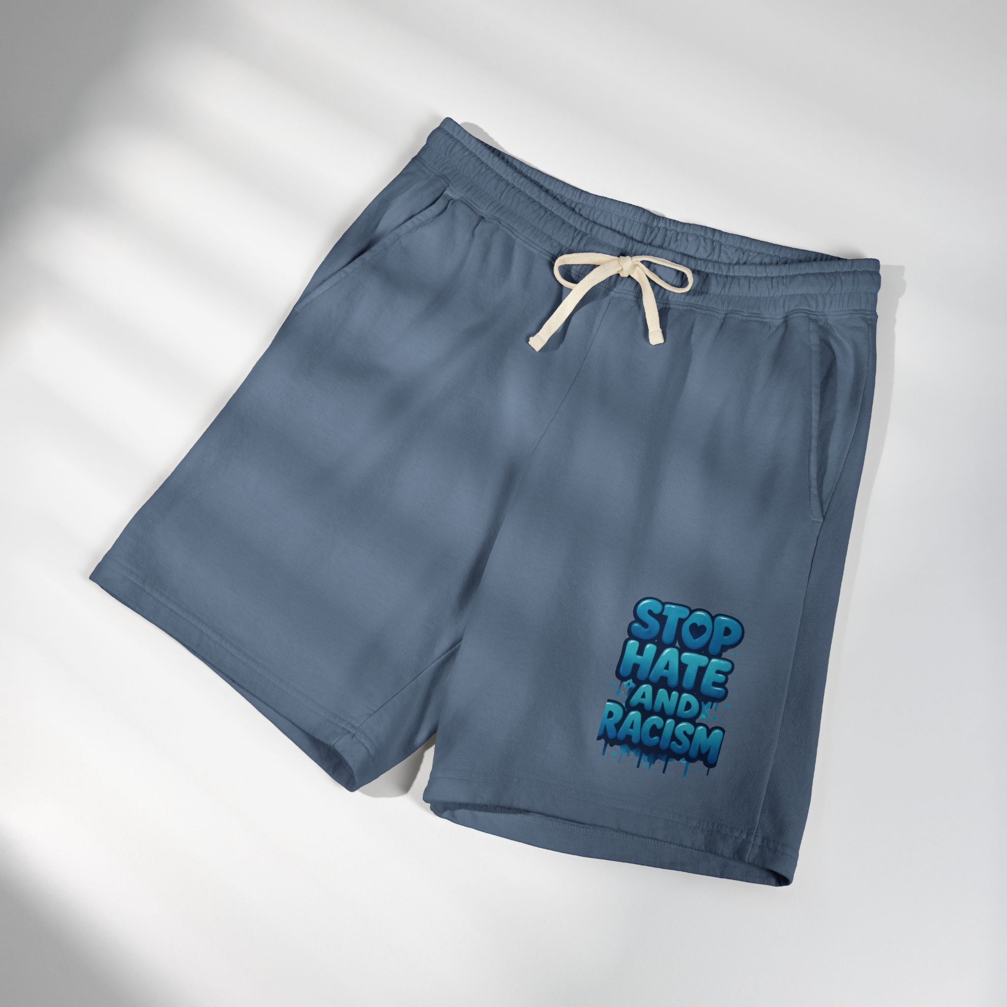 Stop Hate and Racism Fleece Sweat Shorts — Garment-Dyed Lightweight Lounge Shorts