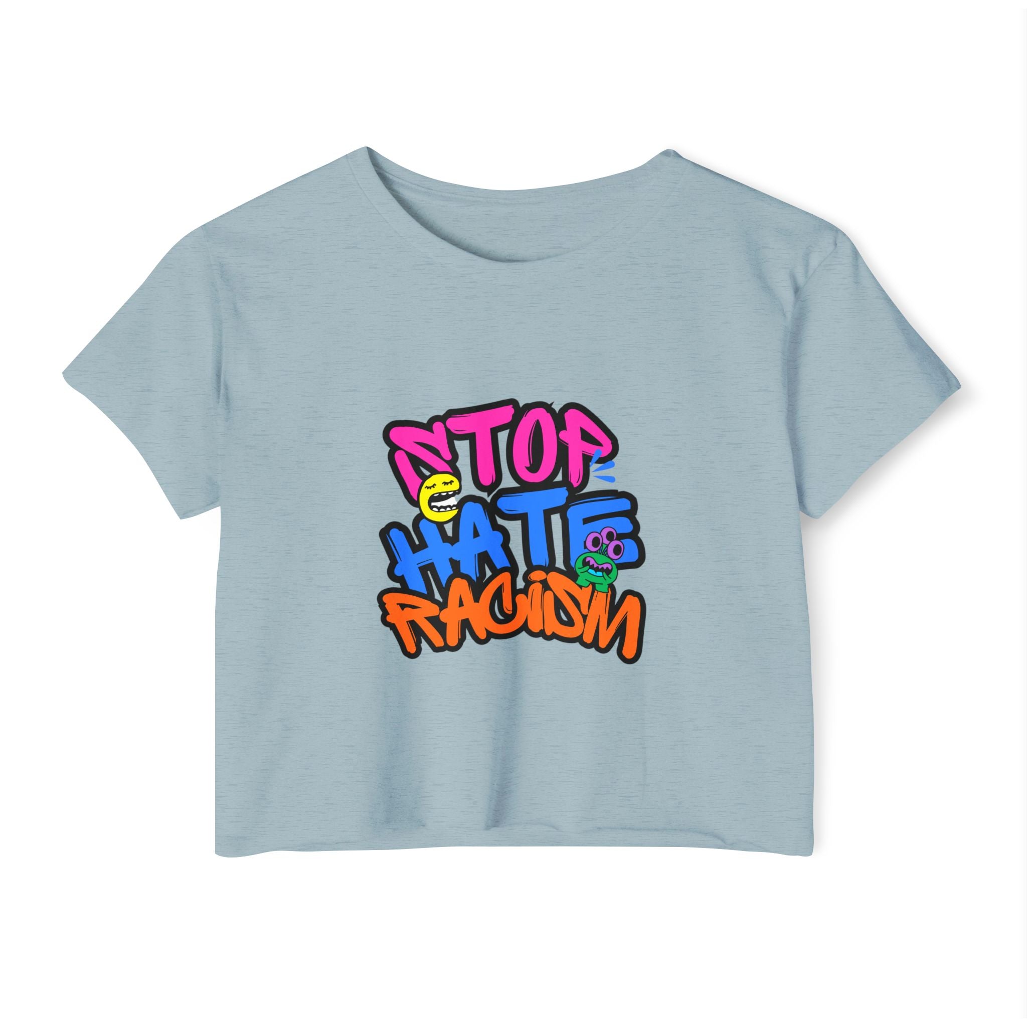 Crop Top — "Stop Hate Racism" Colorful Graffiti Festival Tee