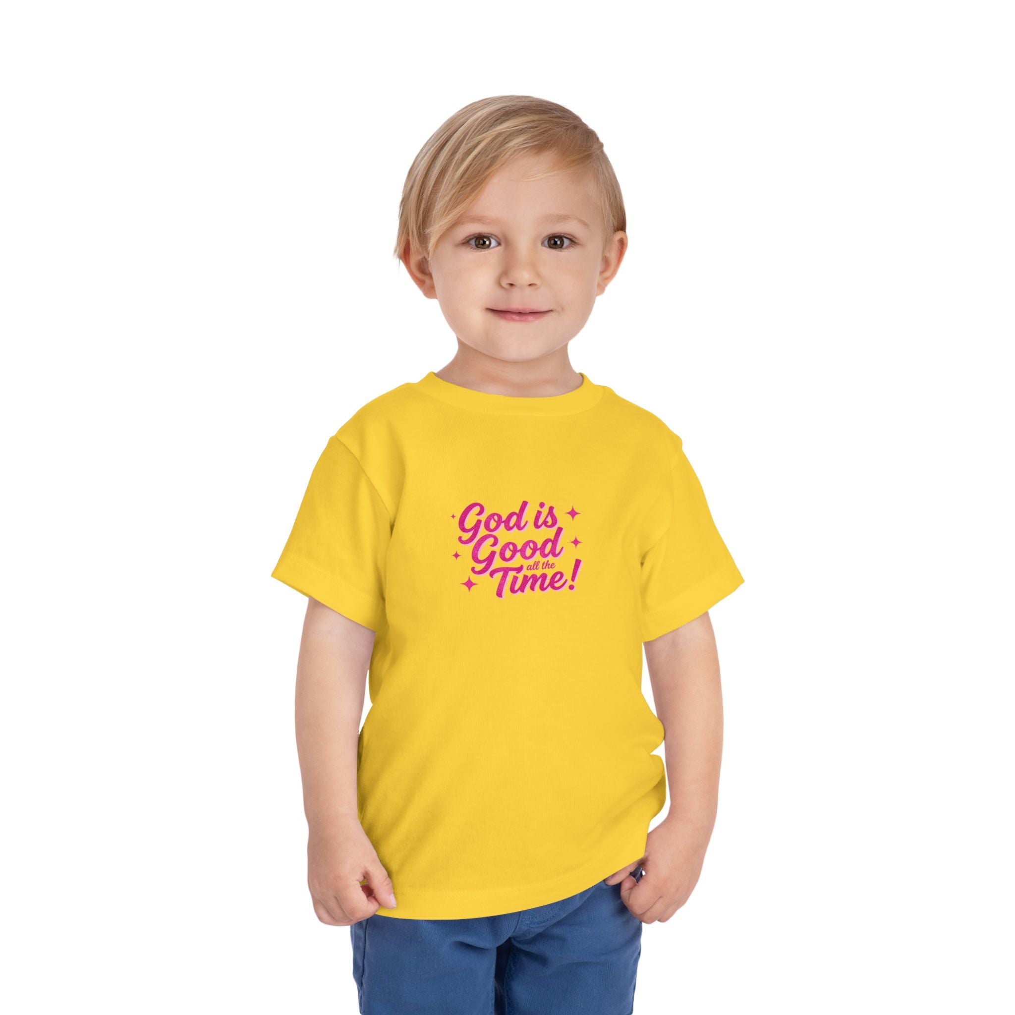 Toddler Tee – "God is Good Time" Pink Script Christian Kids Shirt