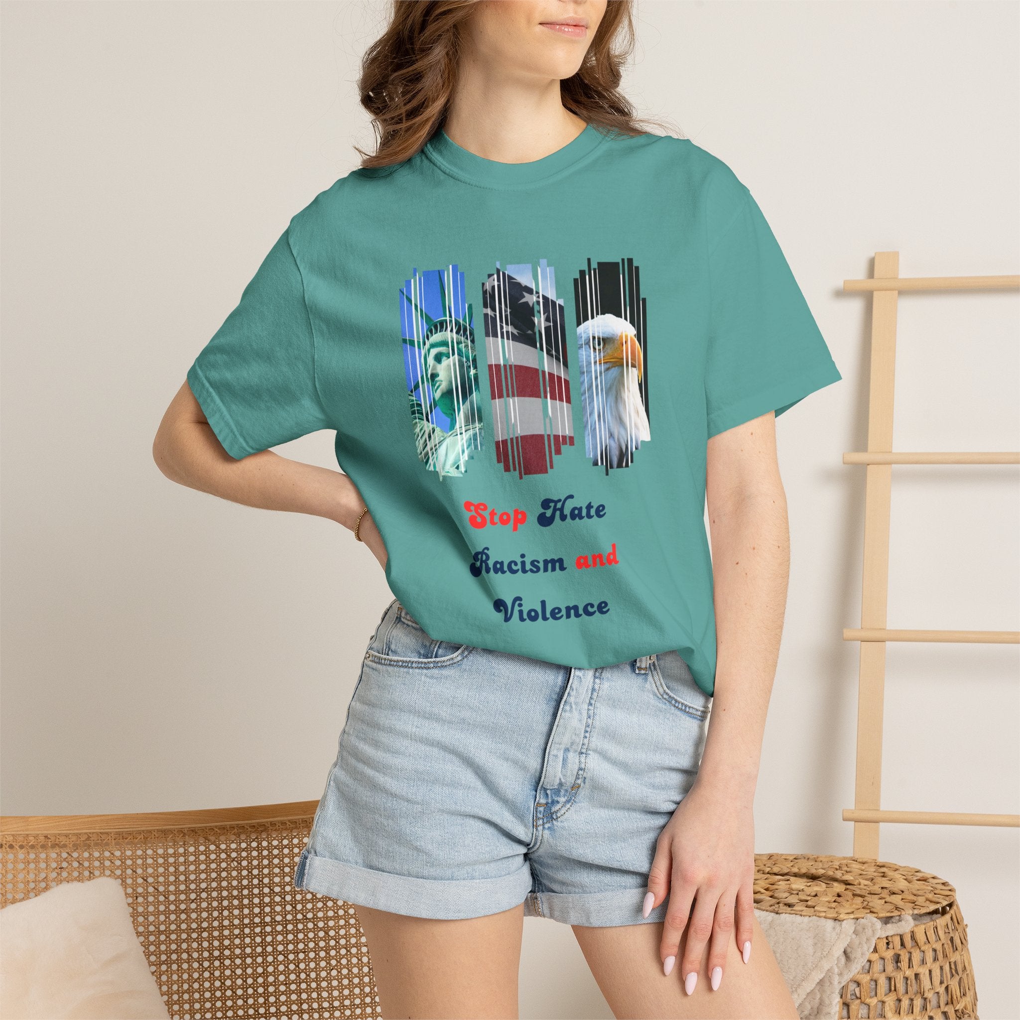 Patriotic 'Stop Hate Racism and Violence' T-Shirt