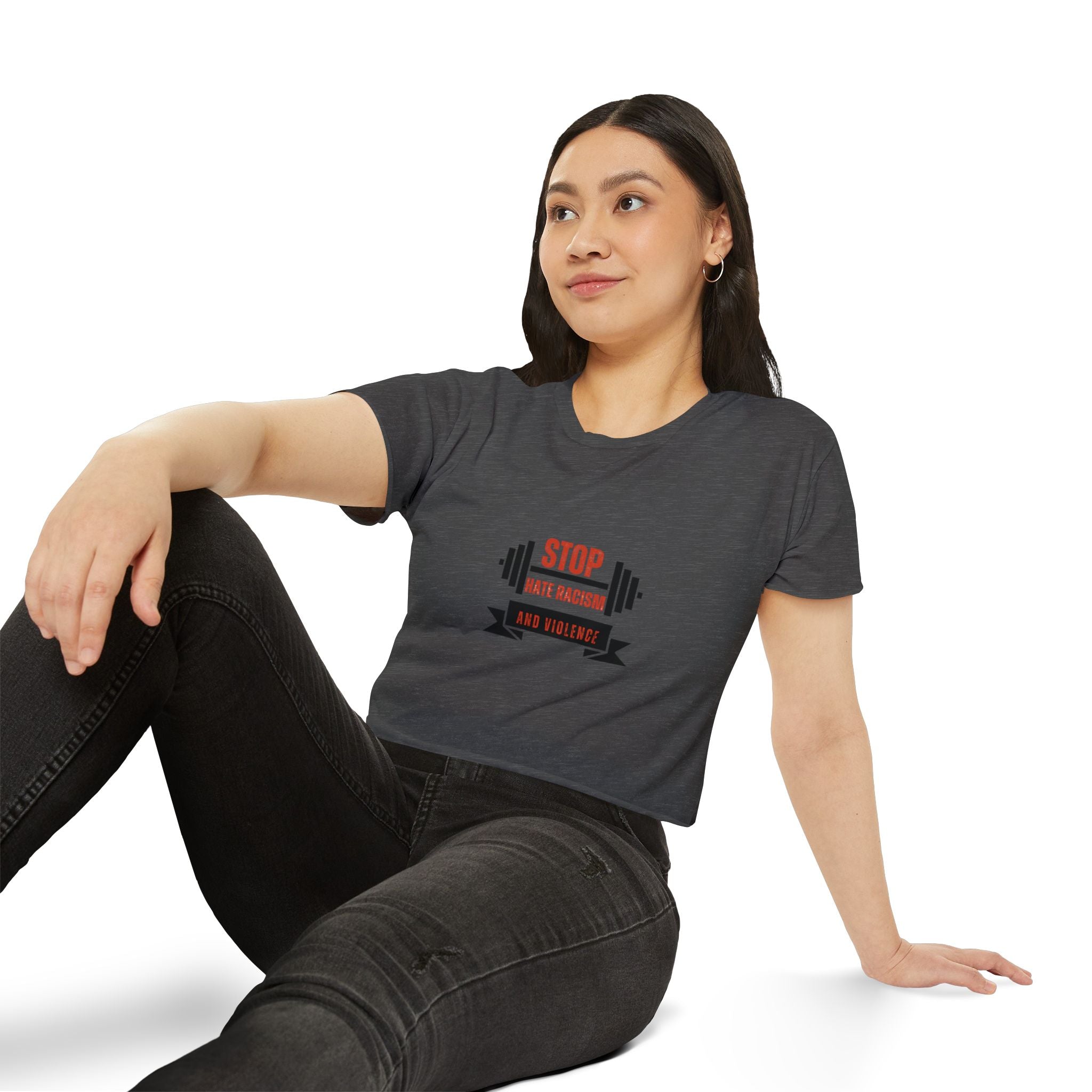 Crop Top — "Stop Hate Racism and Violence" Graphic Festival Tee