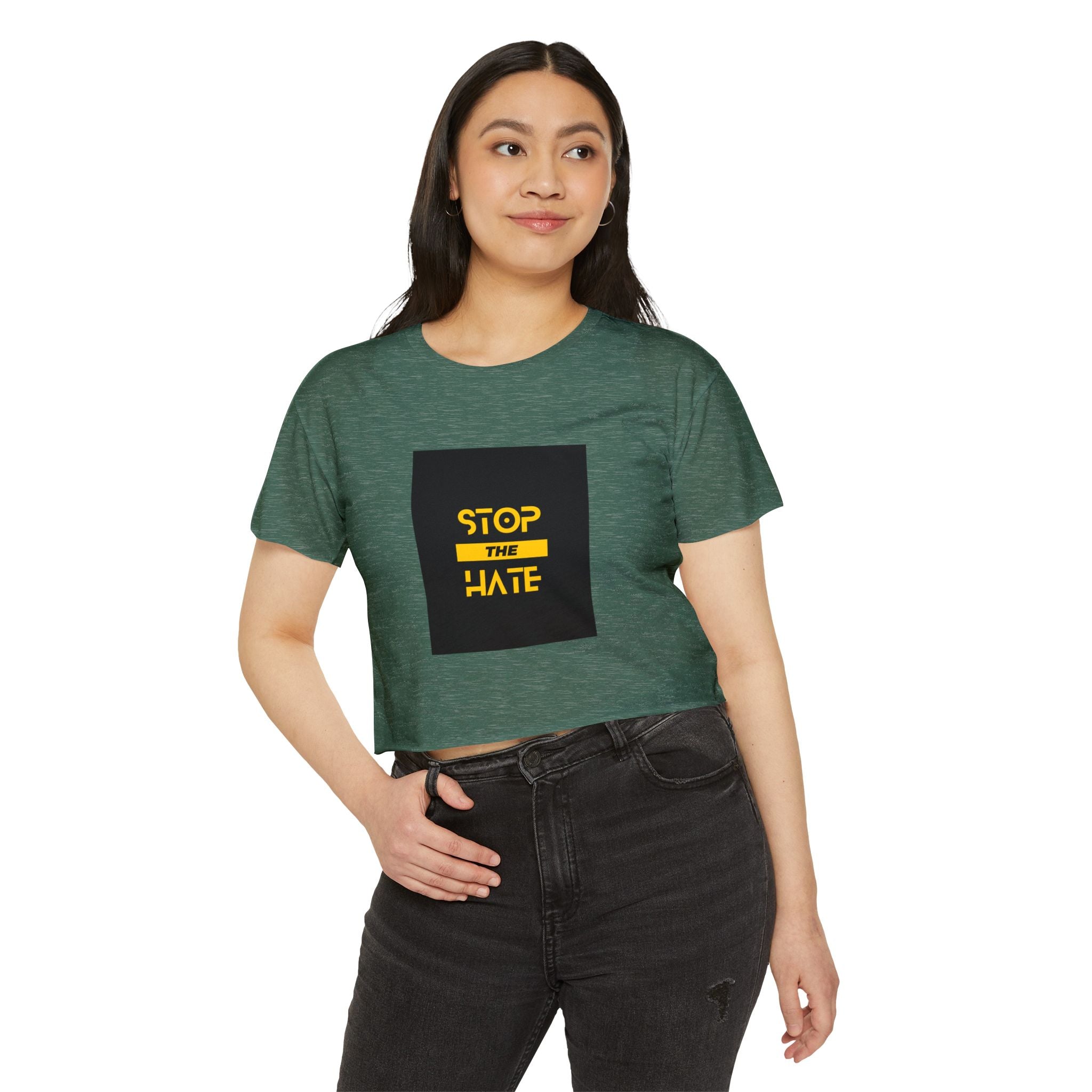 Stop the Hate Crop Top — Women's Festival Anti-Hate Graphic Tee