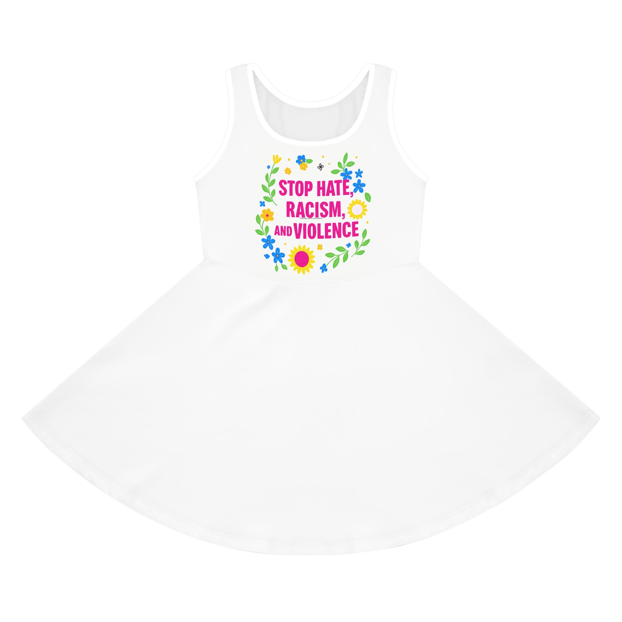 Girls' Sundress "Stop Hate Racism and Violence" Floral Anti-Racism Dress