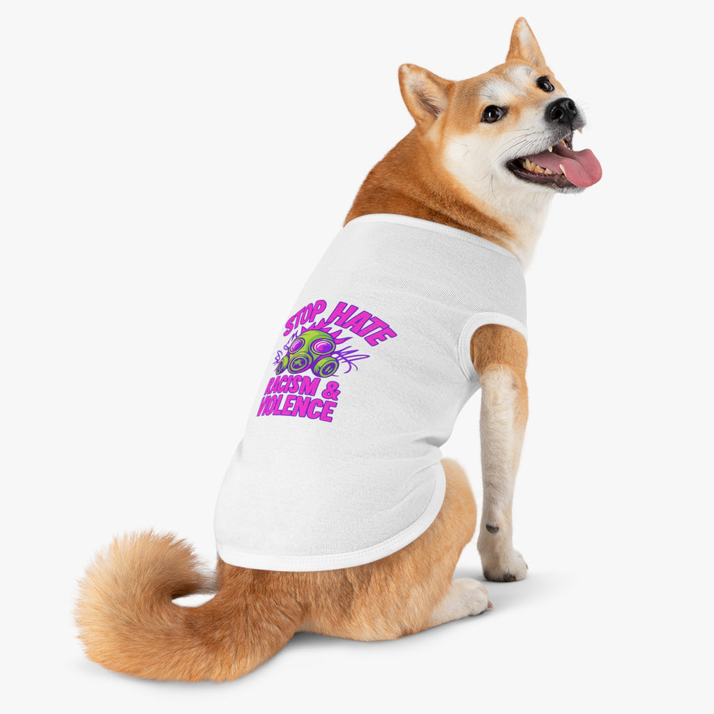 Pet Tank Top — "Stop Hate: Racism & Violence" Neon Gas Mask Anti-Racism Tee for Dogs