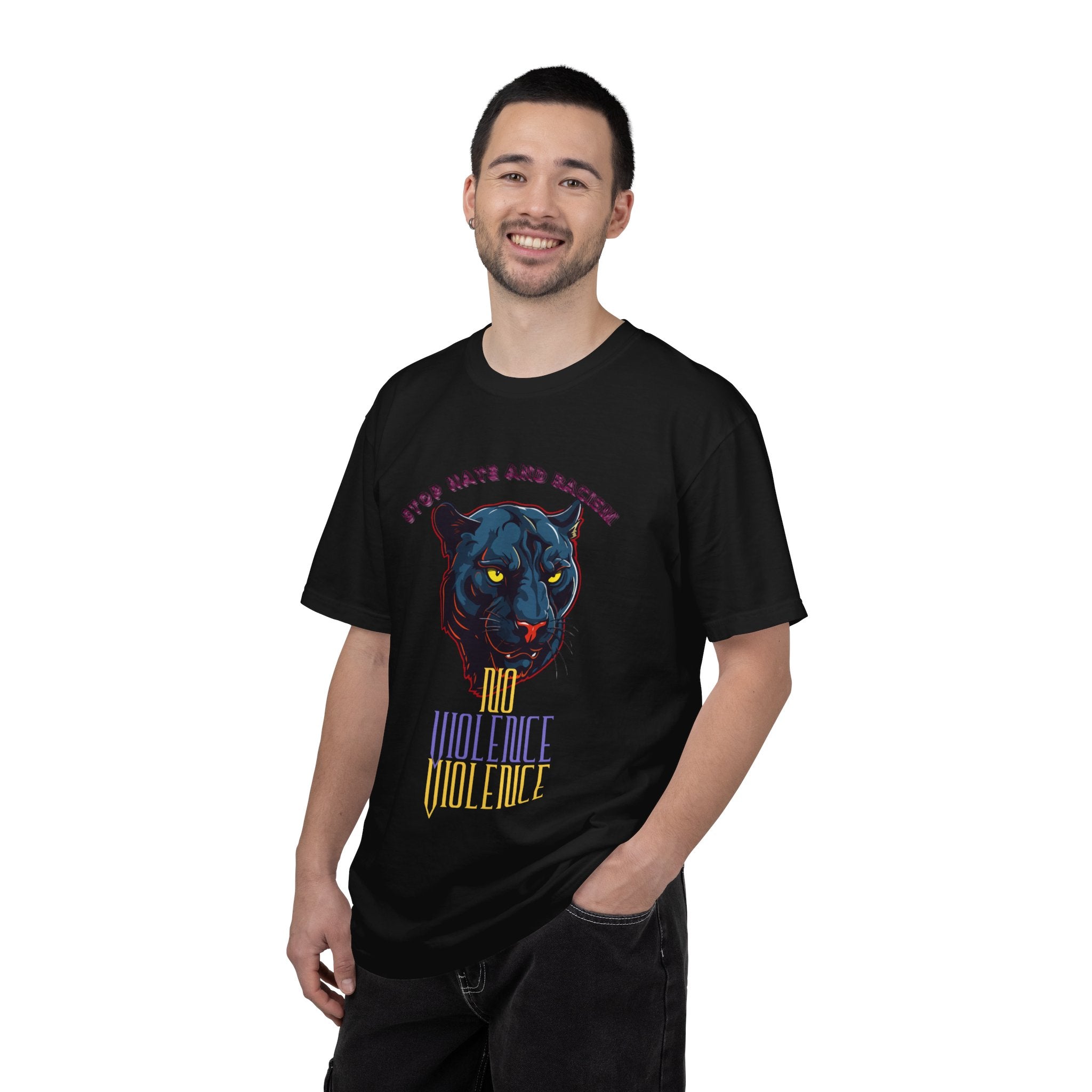 No Violence Panther T-Shirt — Graphic Animal Tee with 'No Violence' Text