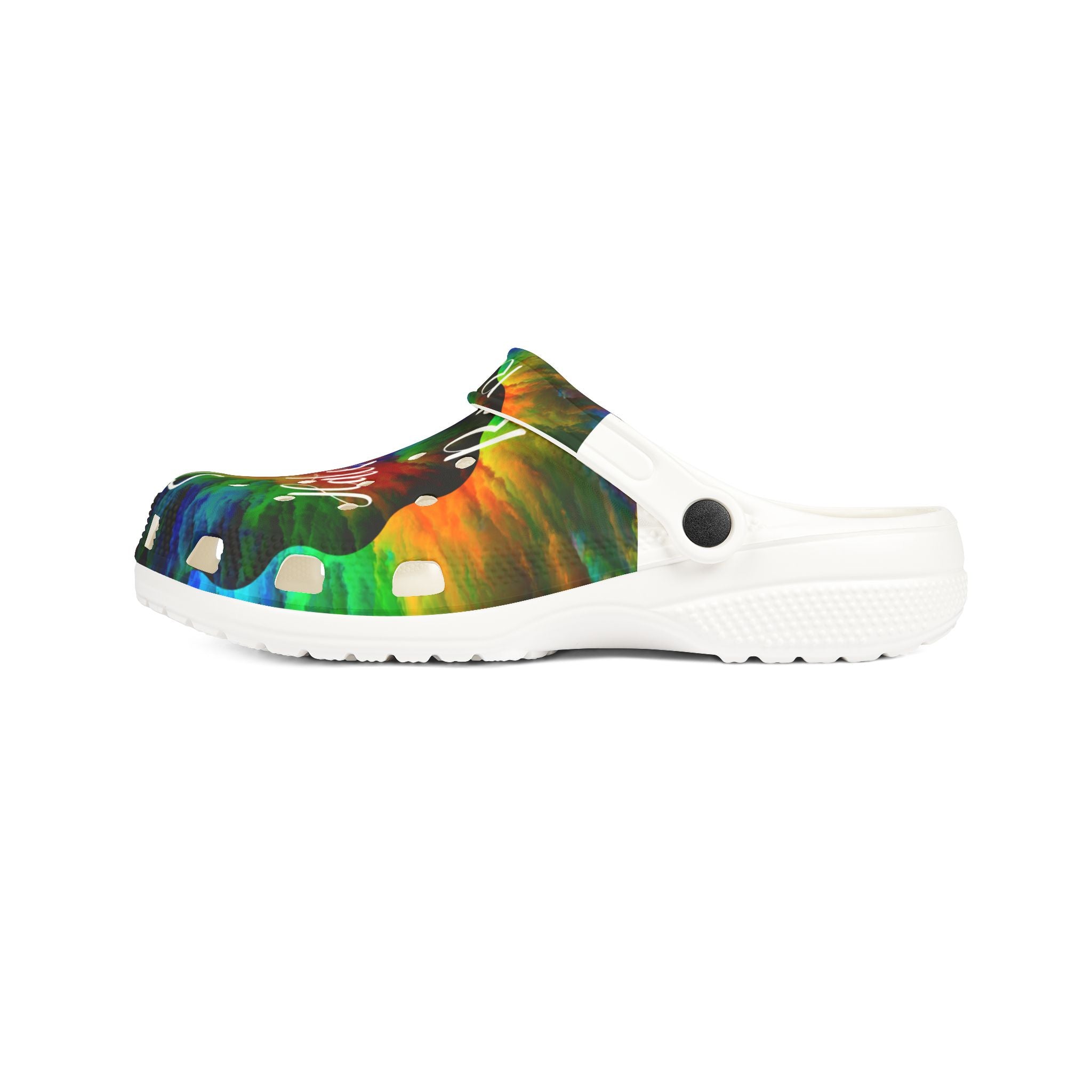 Stop Hate and Racism EVA Foam Clogs — Colorful Tie-Dye Statement Shoes