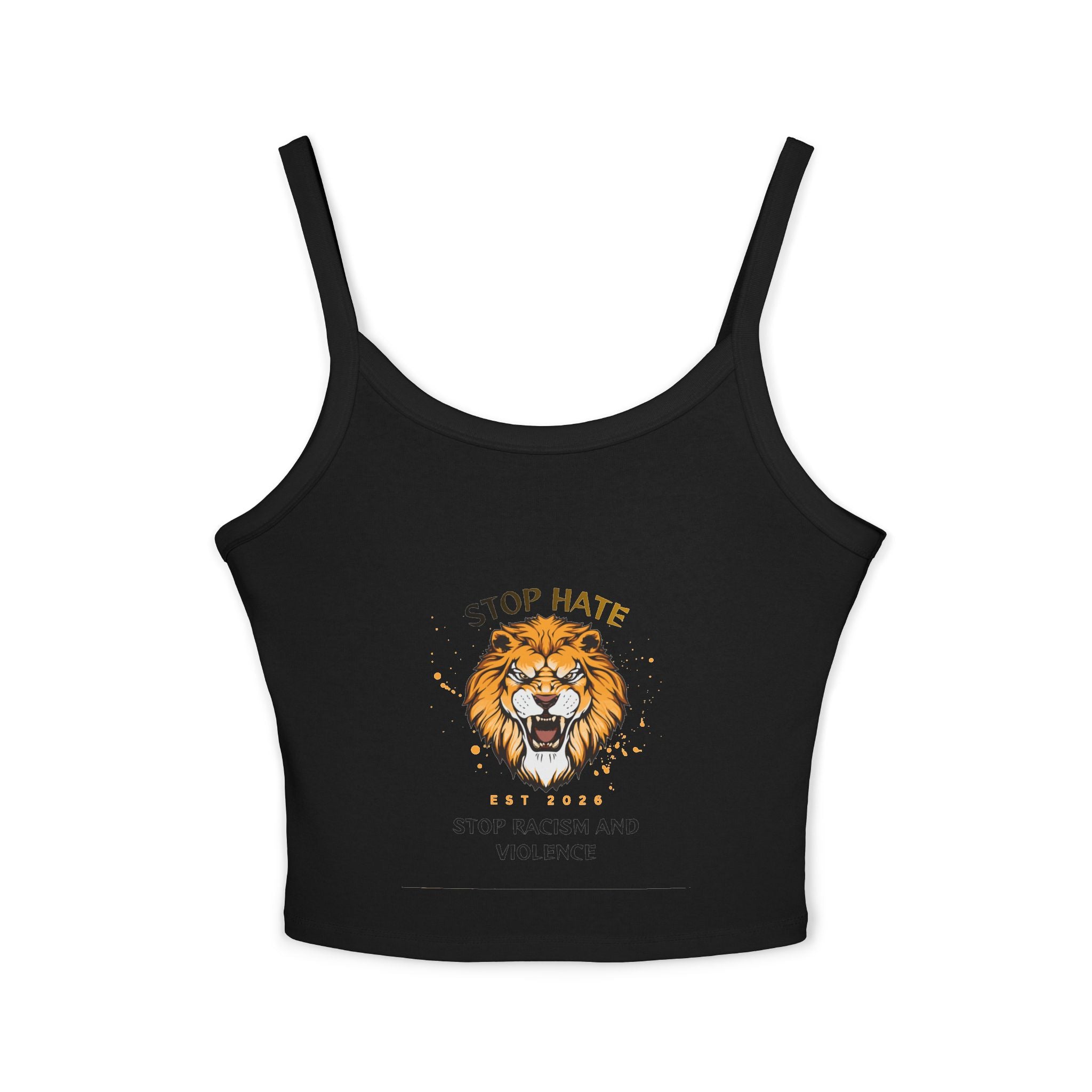 Lion "Stop Hate" Crop Tank Top — Anti-Racism Statement Spaghetti Strap