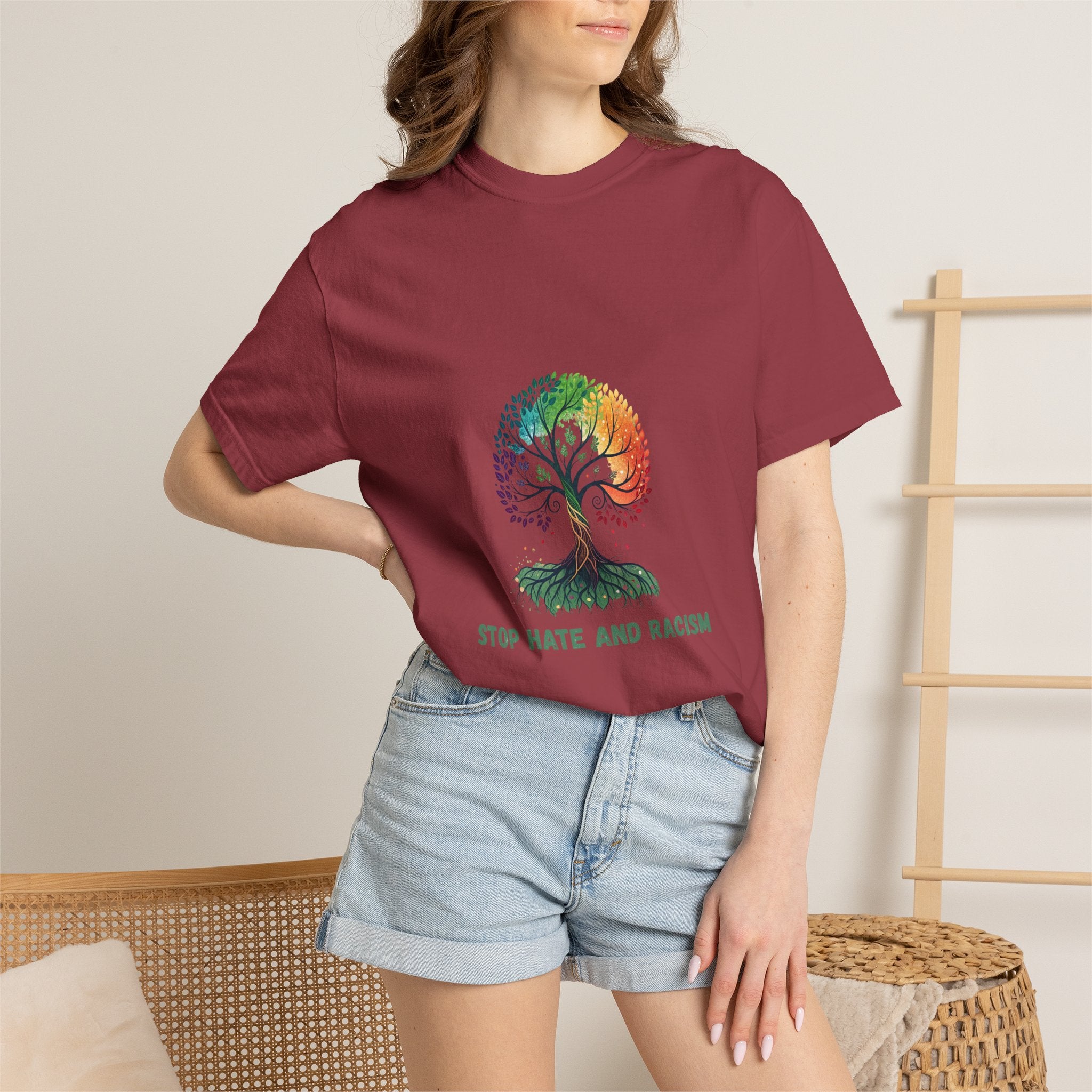 Stop Hate and Racism Tree T-Shirt — Rainbow Unity Tee