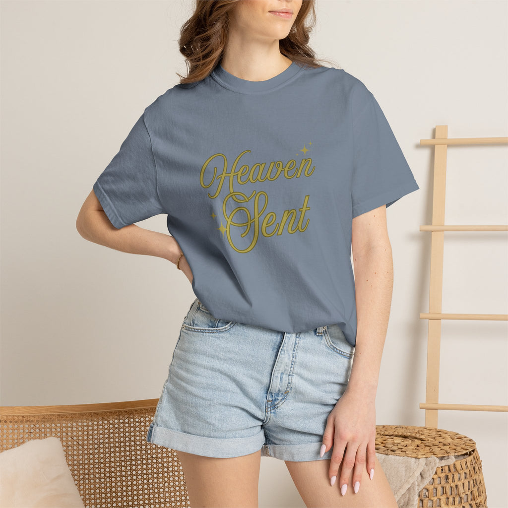 Heaven Sent Graphic Tee – Script Text Logo Cotton T-Shirt