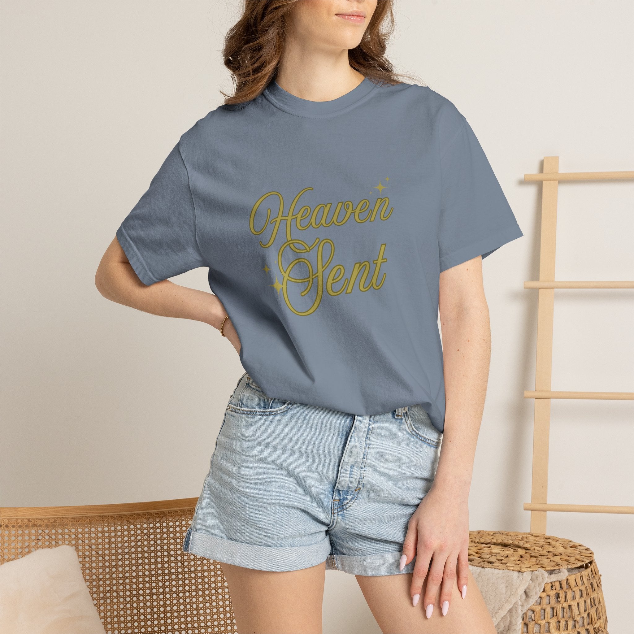 Heaven Sent Graphic Tee – Script Text Logo Cotton T-Shirt