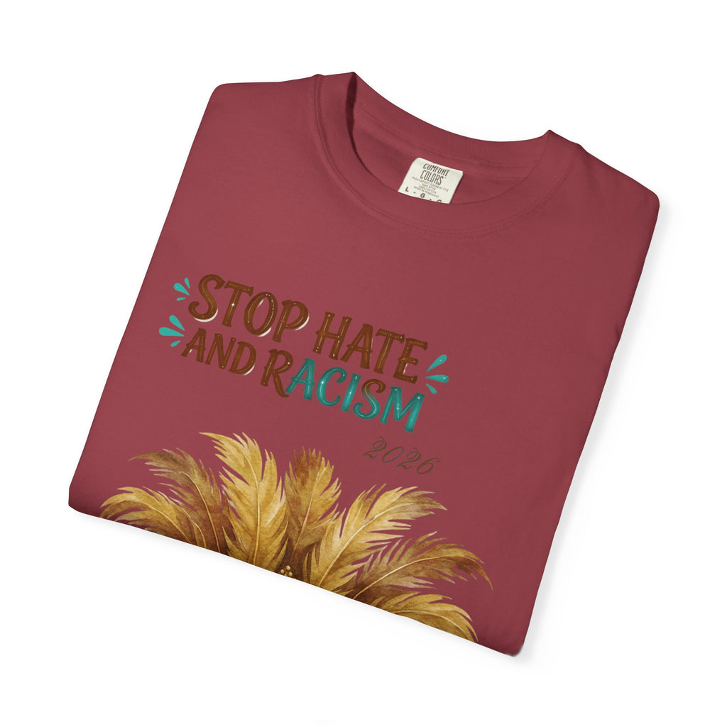 Stop Hate and Racism T-Shirt — Mardi Gras Mask Anti-Racism Tee