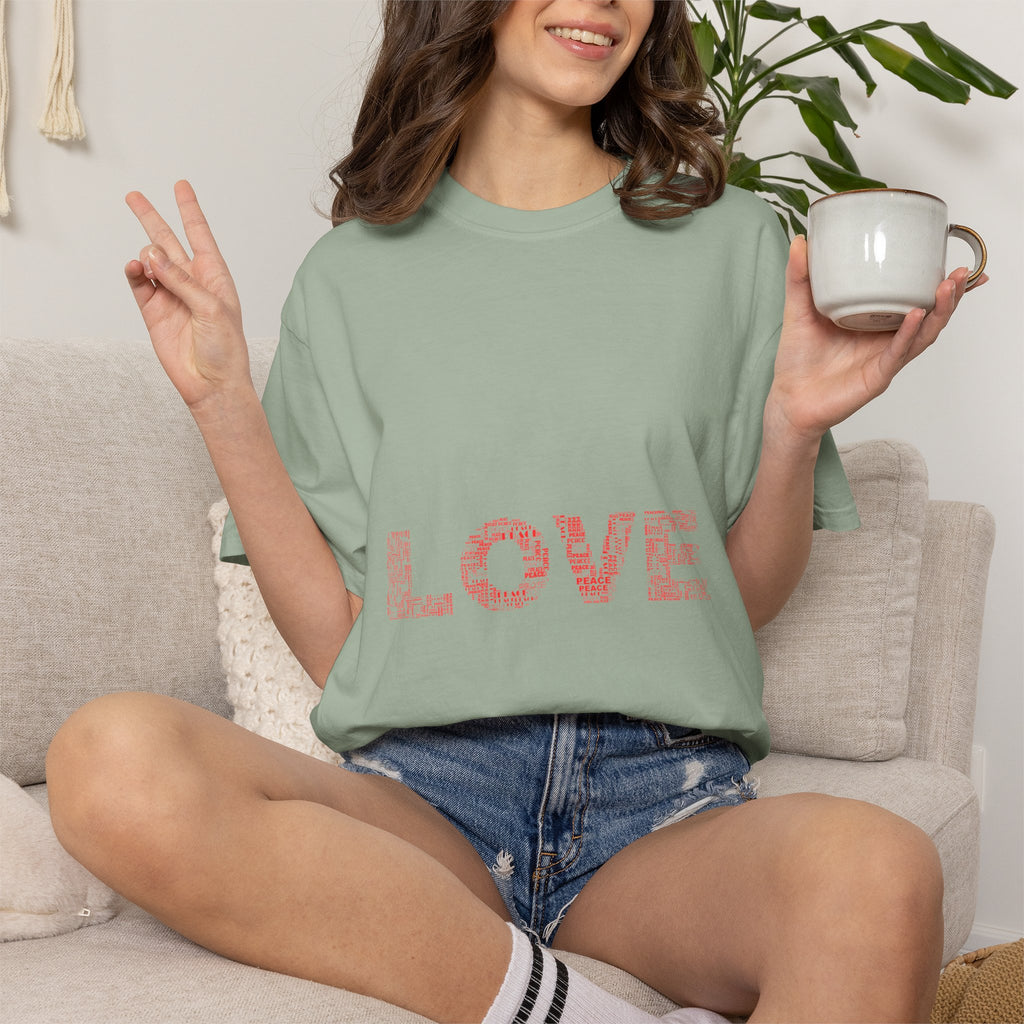 LOVE Graphic T-Shirt — Pink Floral Text Tee for Valentine’s Day & Everyday