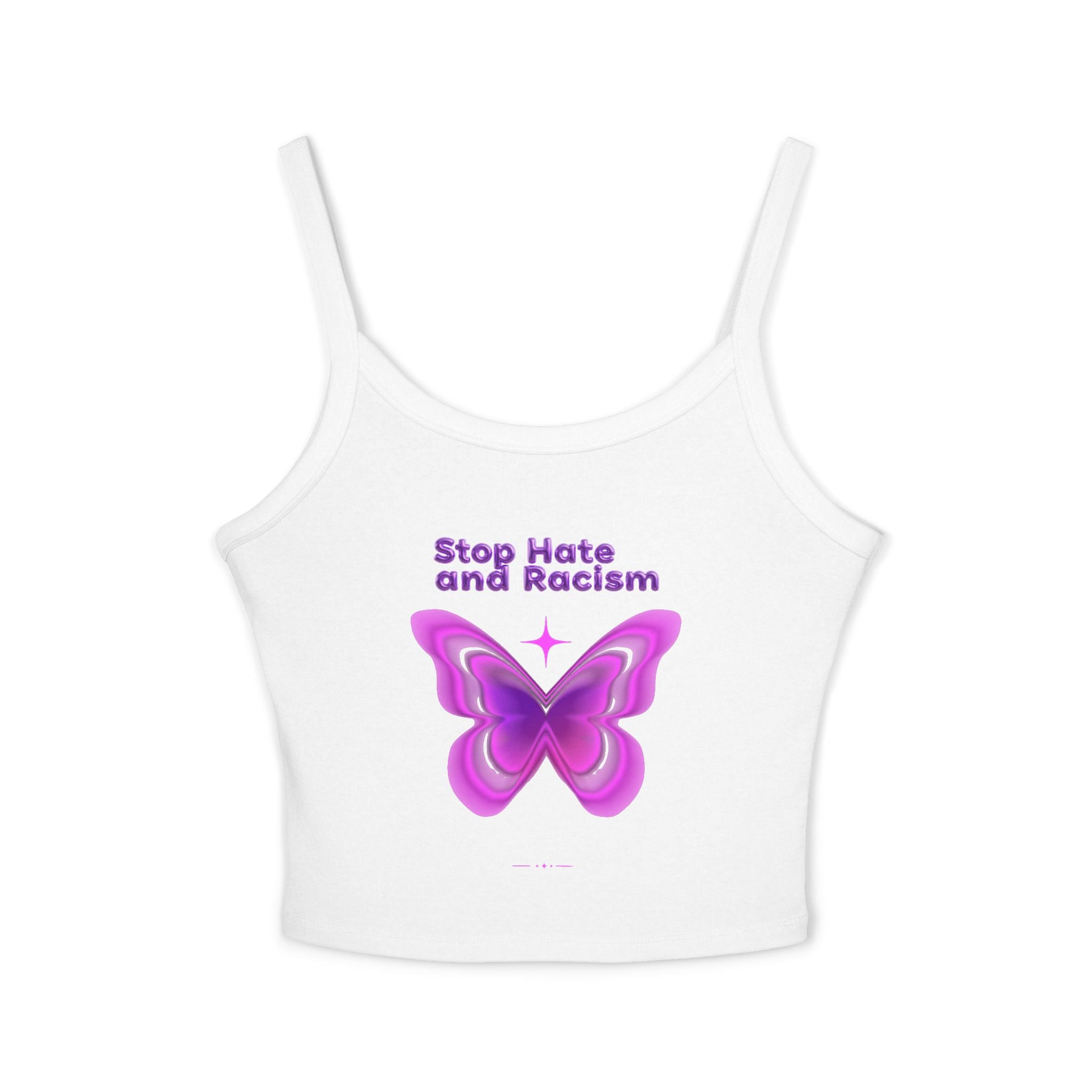 Stop Hate and Racism Butterfly Tank Top — Women's Pink Activist Crop