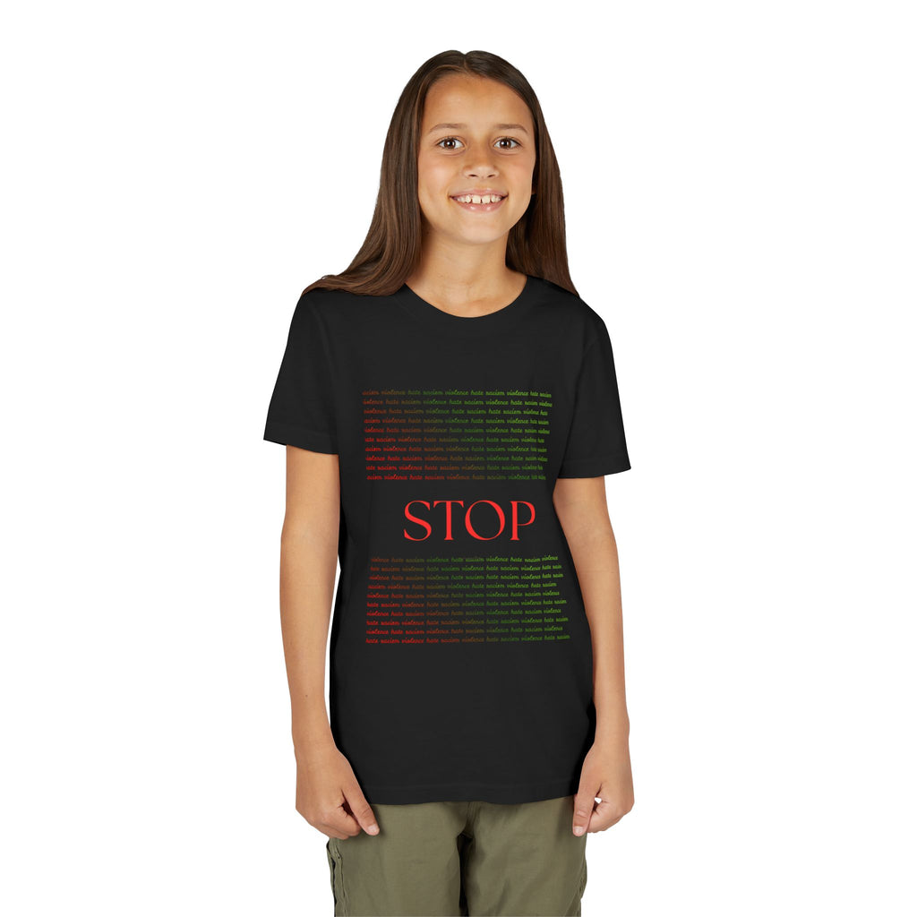 Youth Tee — Bold Yellow 'STOP' Graphic Kids T‑Shirt