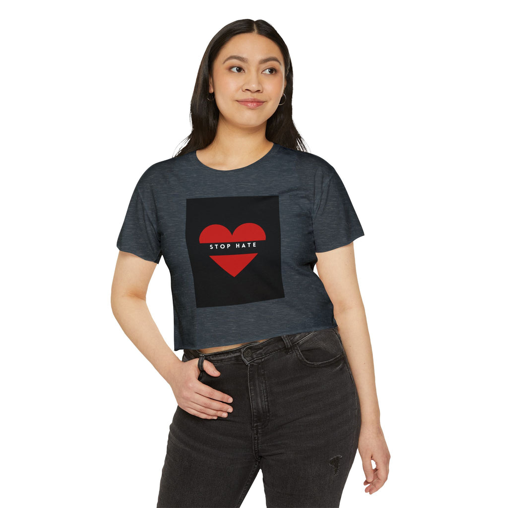 Stop Hate Heart Crop Top — Women's Festival Activist Tee