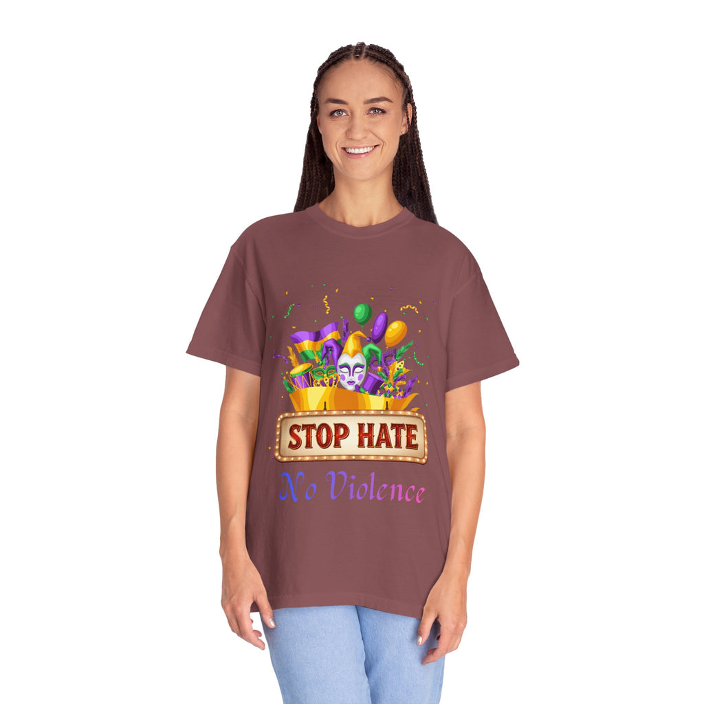 T-Shirt — "Stop Hate, No Violence" Mardi Gras Parade Design