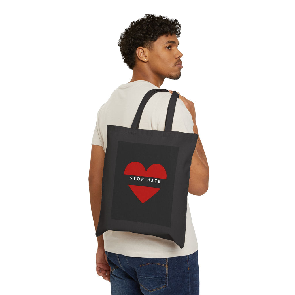 Stop Hate Red Heart Tote Bag – Canvas Protest & Awareness Shopper