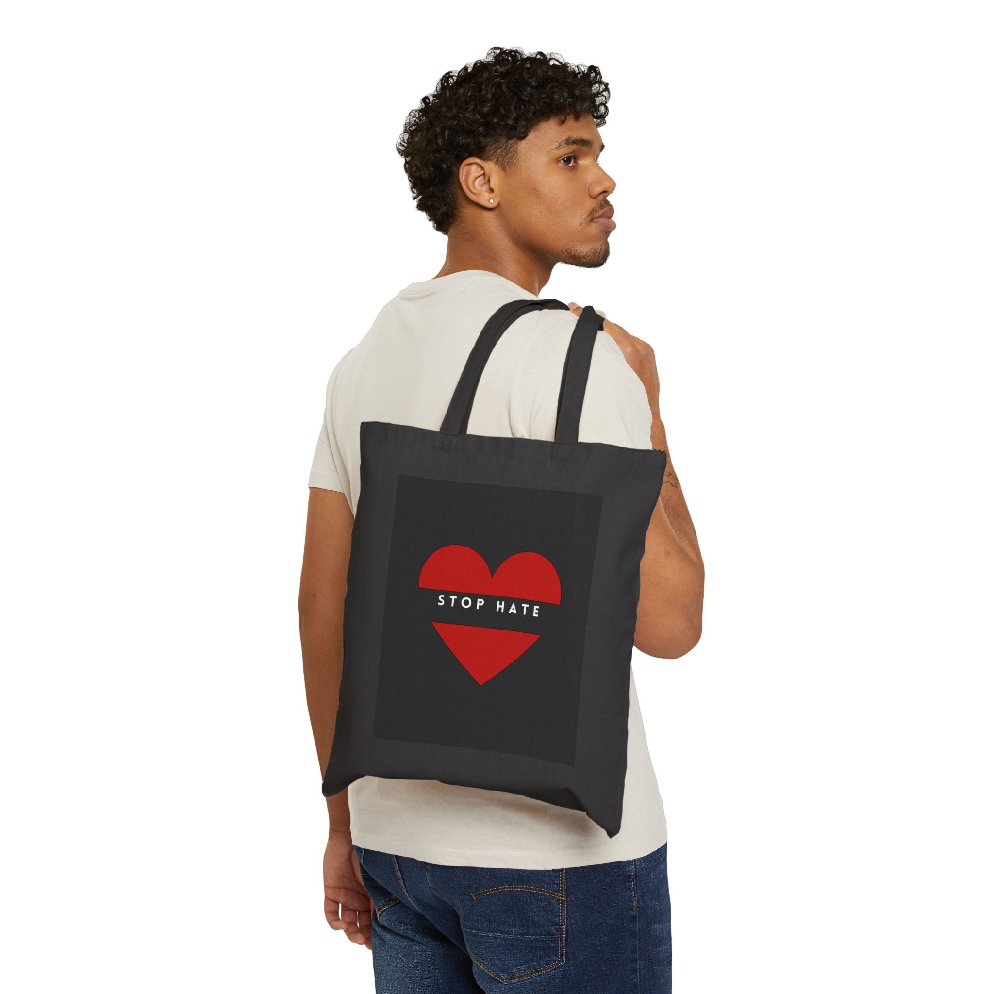 Stop Hate Red Heart Tote Bag – Canvas Protest & Awareness Shopper