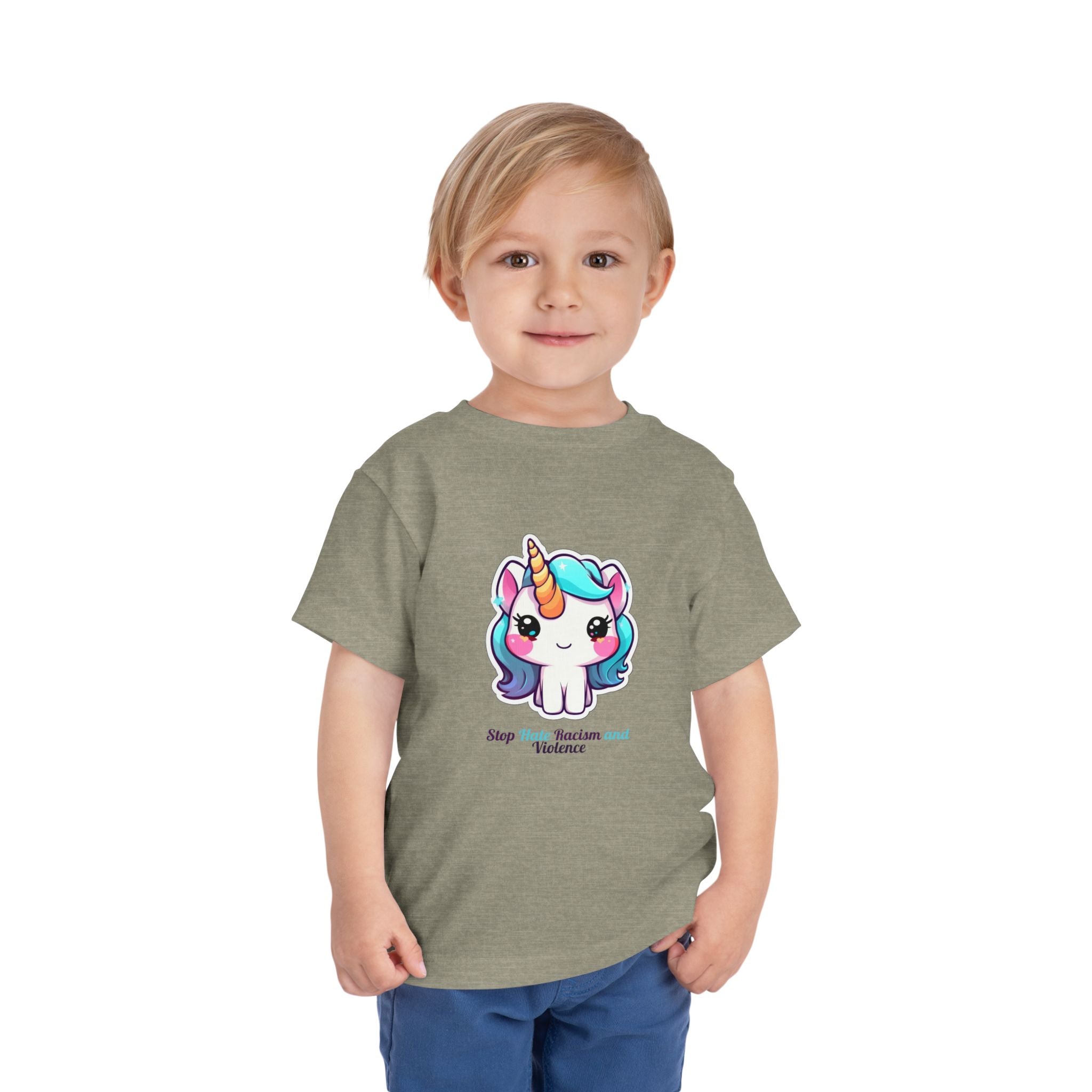 Toddler Tee — Cute Rainbow Unicorn "Stay Positive and Believe" Kids Shirt