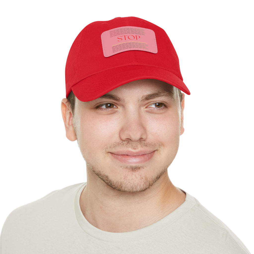 Leather Patch Dad Hat — 'STOP' Embossed Casual Baseball Cap
