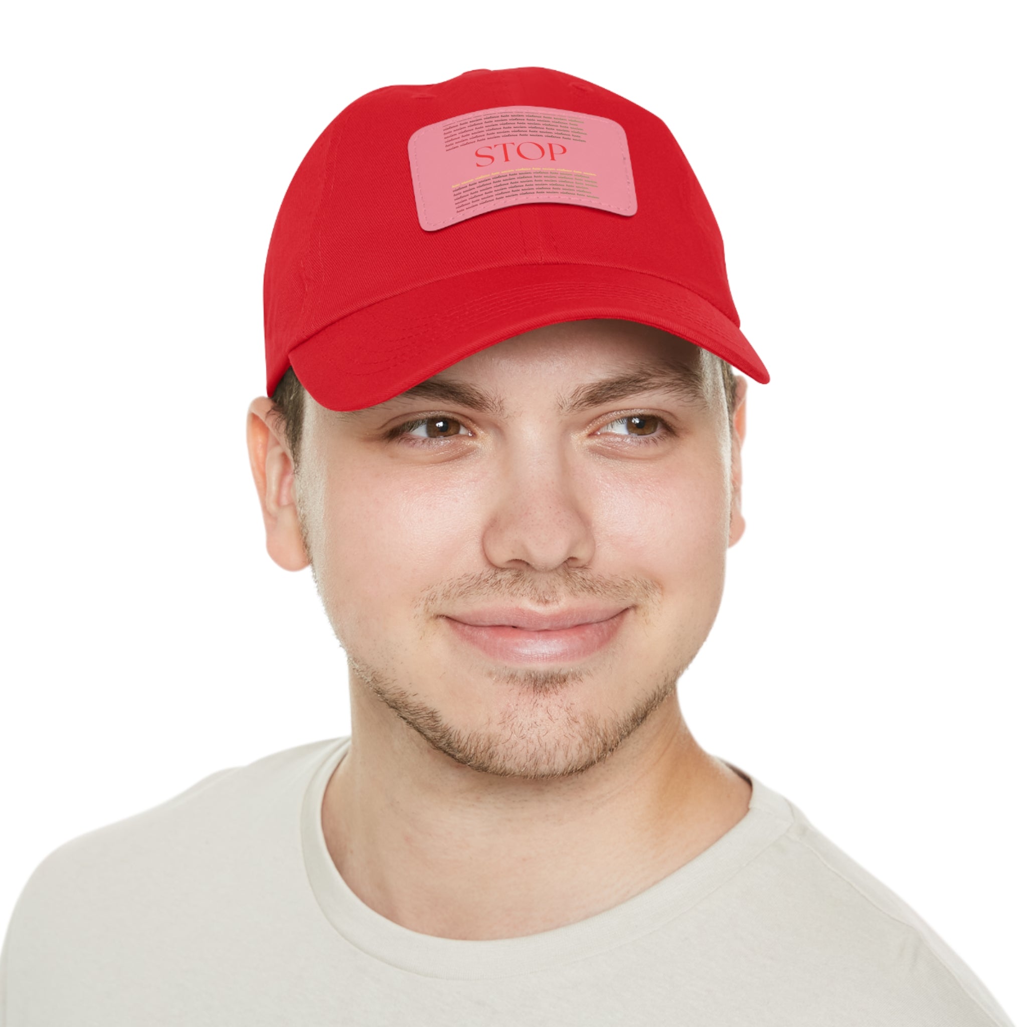 Leather Patch Dad Hat — 'STOP' Embossed Casual Baseball Cap