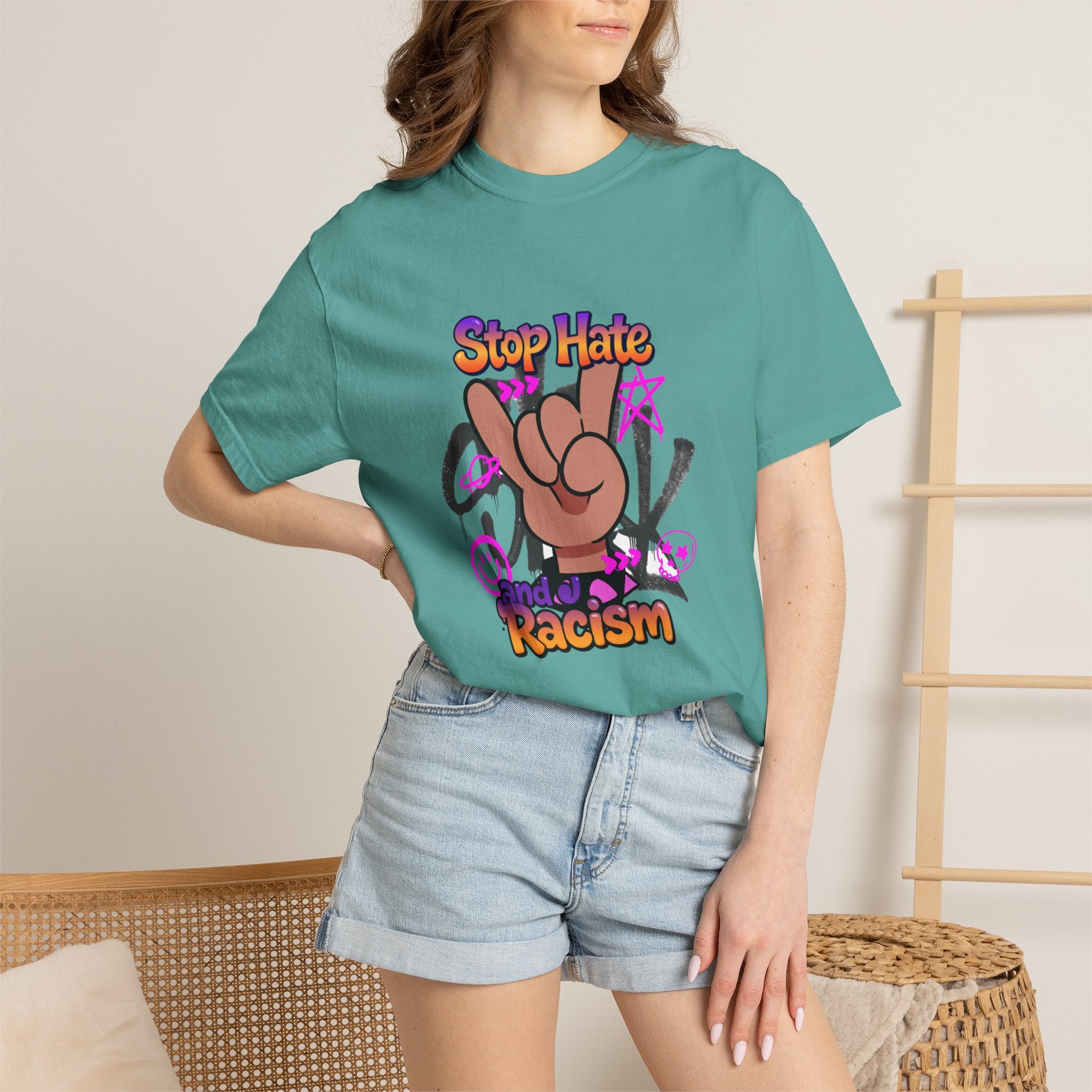 Stop Hate and Racism Graphic T-Shirt – Anti-Racism Solidarity Tee