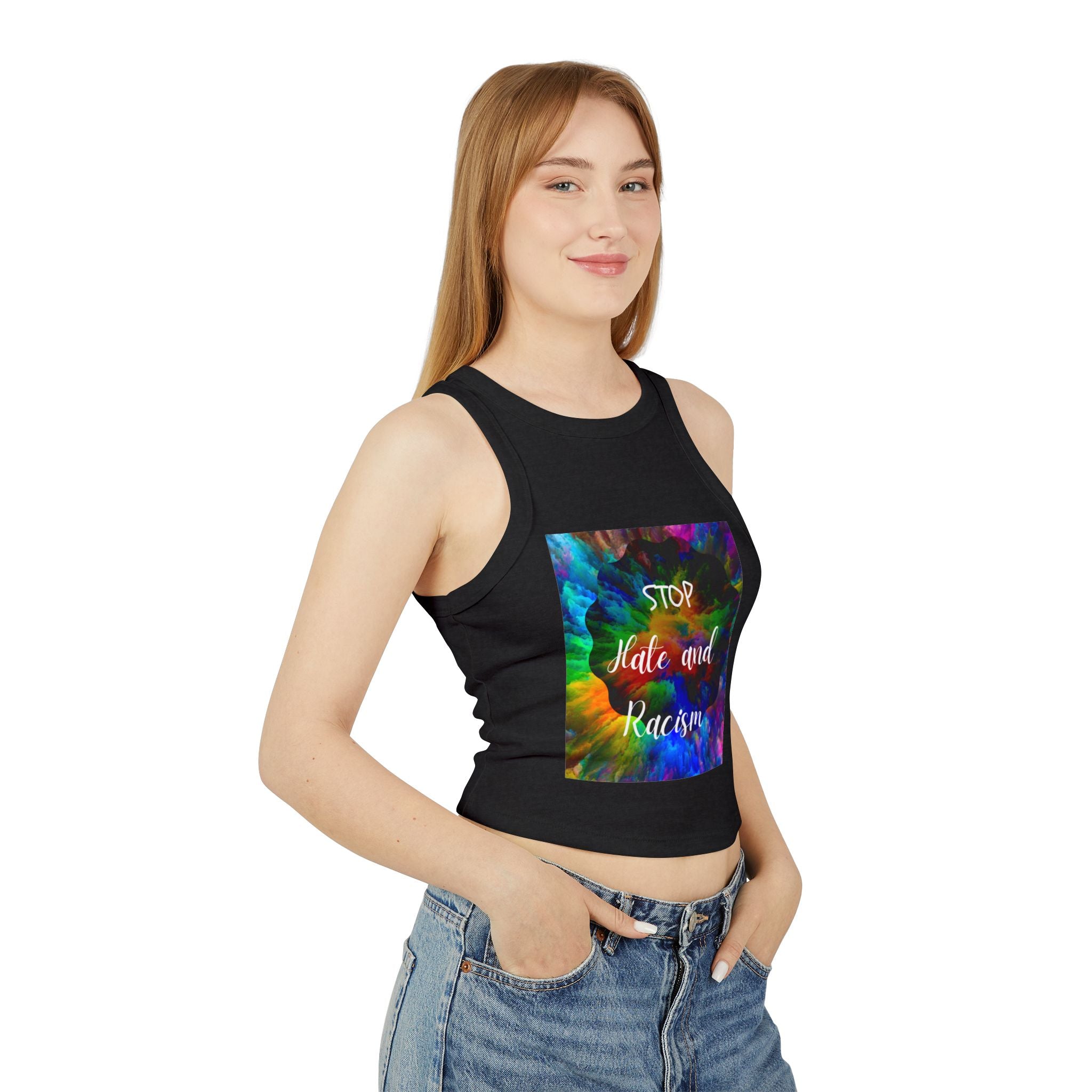 Stop Hate and Racism Tank Top — Women's Tie-Dye Social Justice Crop