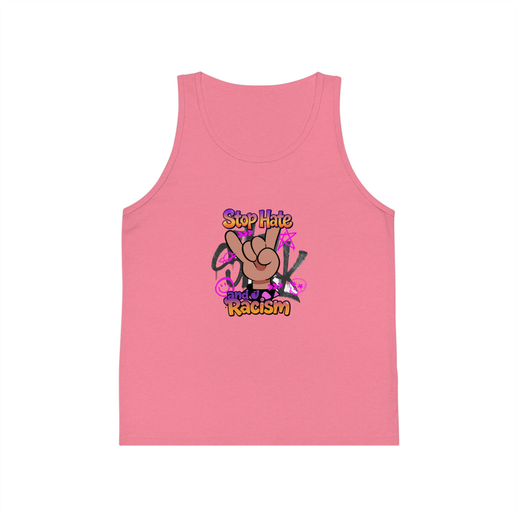 Stop Hate Racism Kids Tank Top — Peace Sign Anti-Racism Graphic