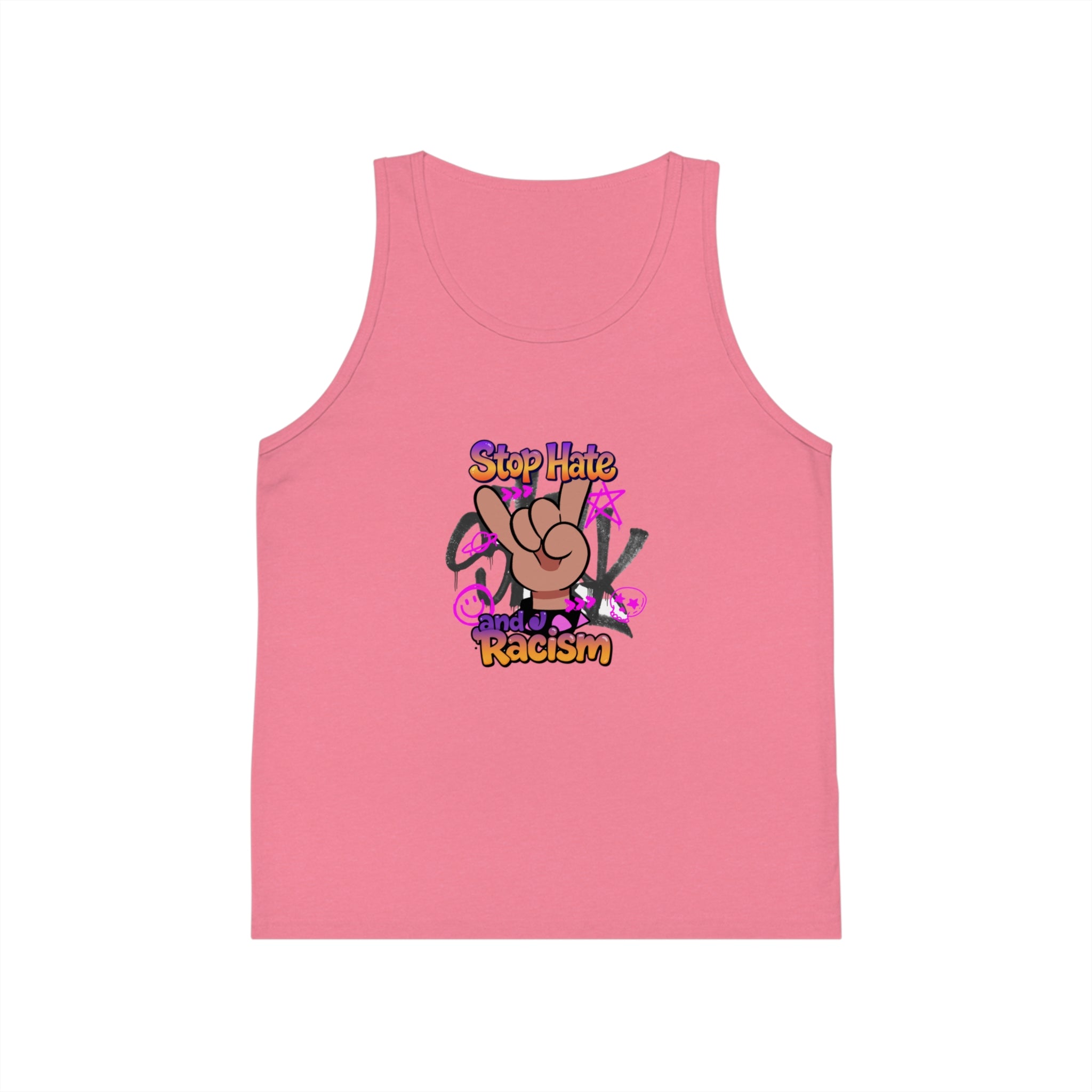 Stop Hate Racism Kids Tank Top — Peace Sign Anti-Racism Graphic