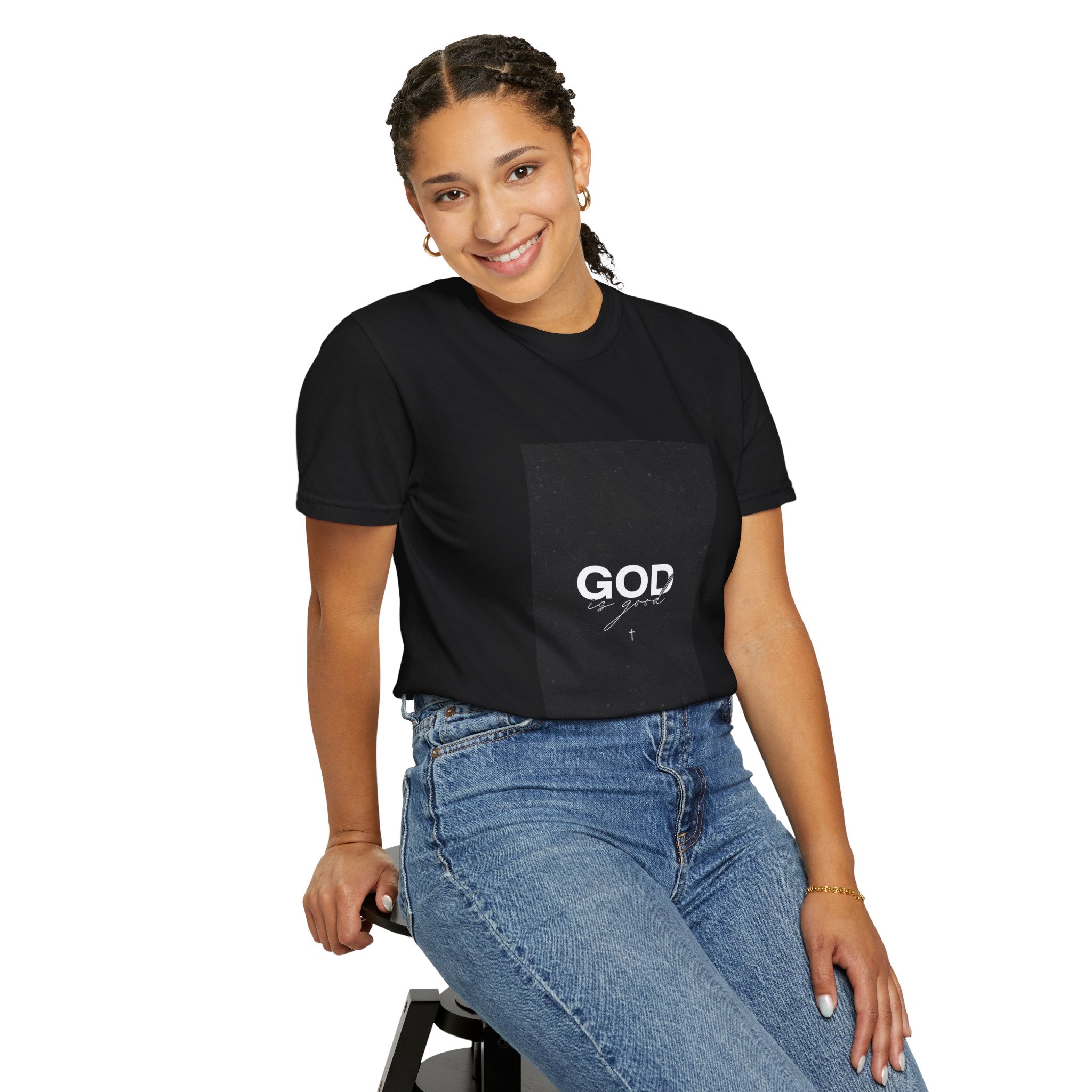 God Typography T-Shirt — Minimal Black Square Graphic Tee